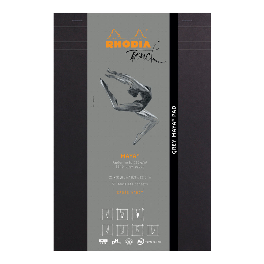 Rhodia Touch Grey Maya Pad A4+ Cross 'n' Dot Ruling