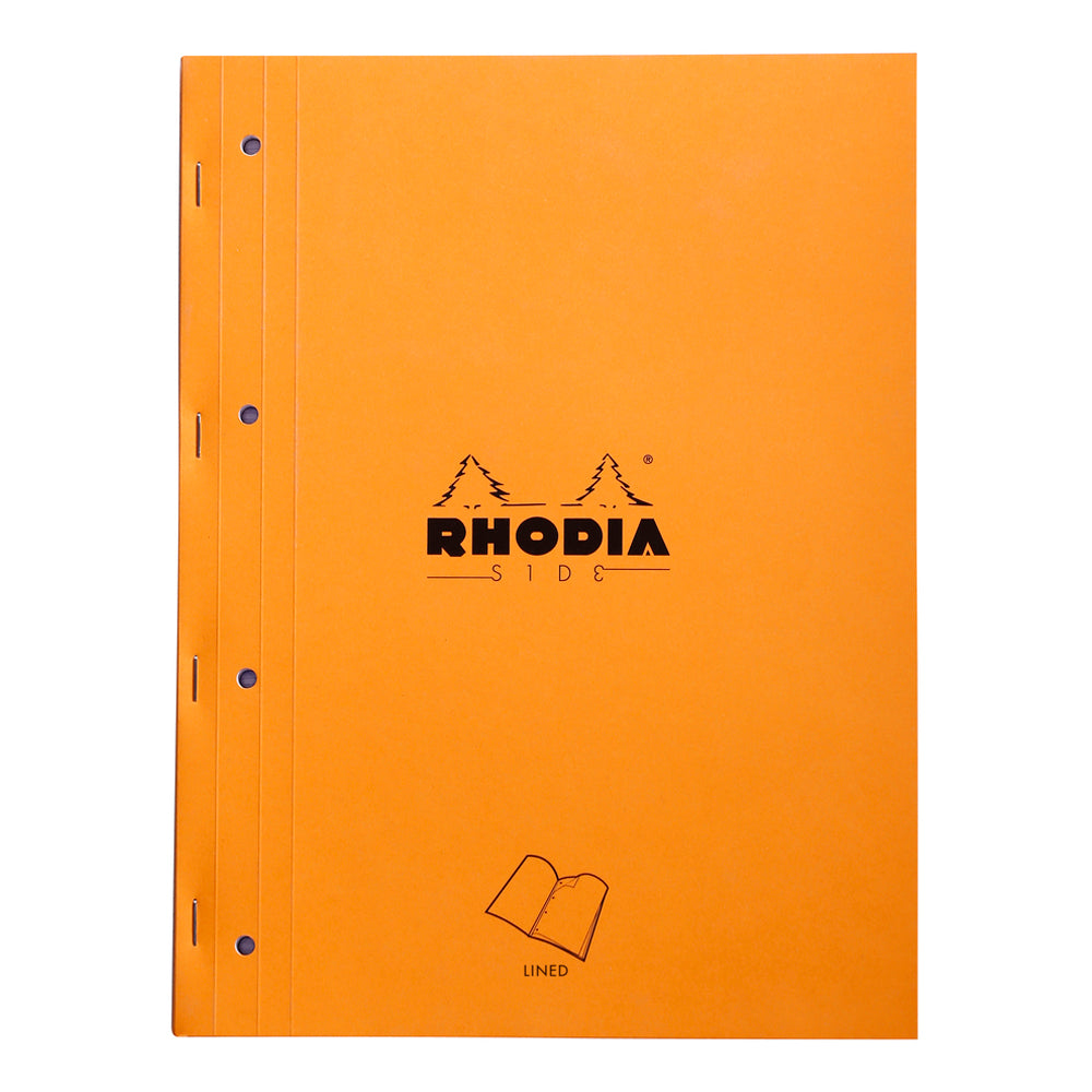 Rhodia Side Stapled Notepad With 4 Holes A4+ Lined Orange