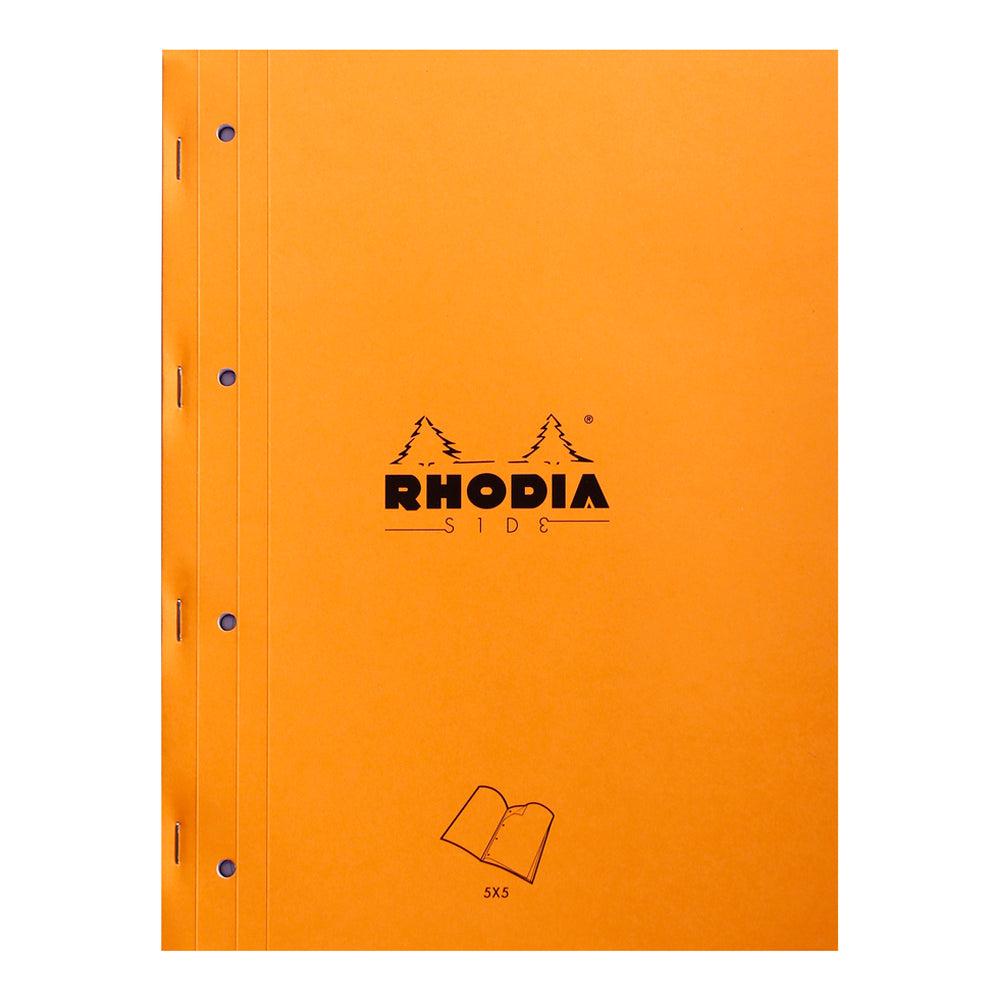 Rhodia Side Stapled Notepad With 4 Holes A4+ Grid Orange