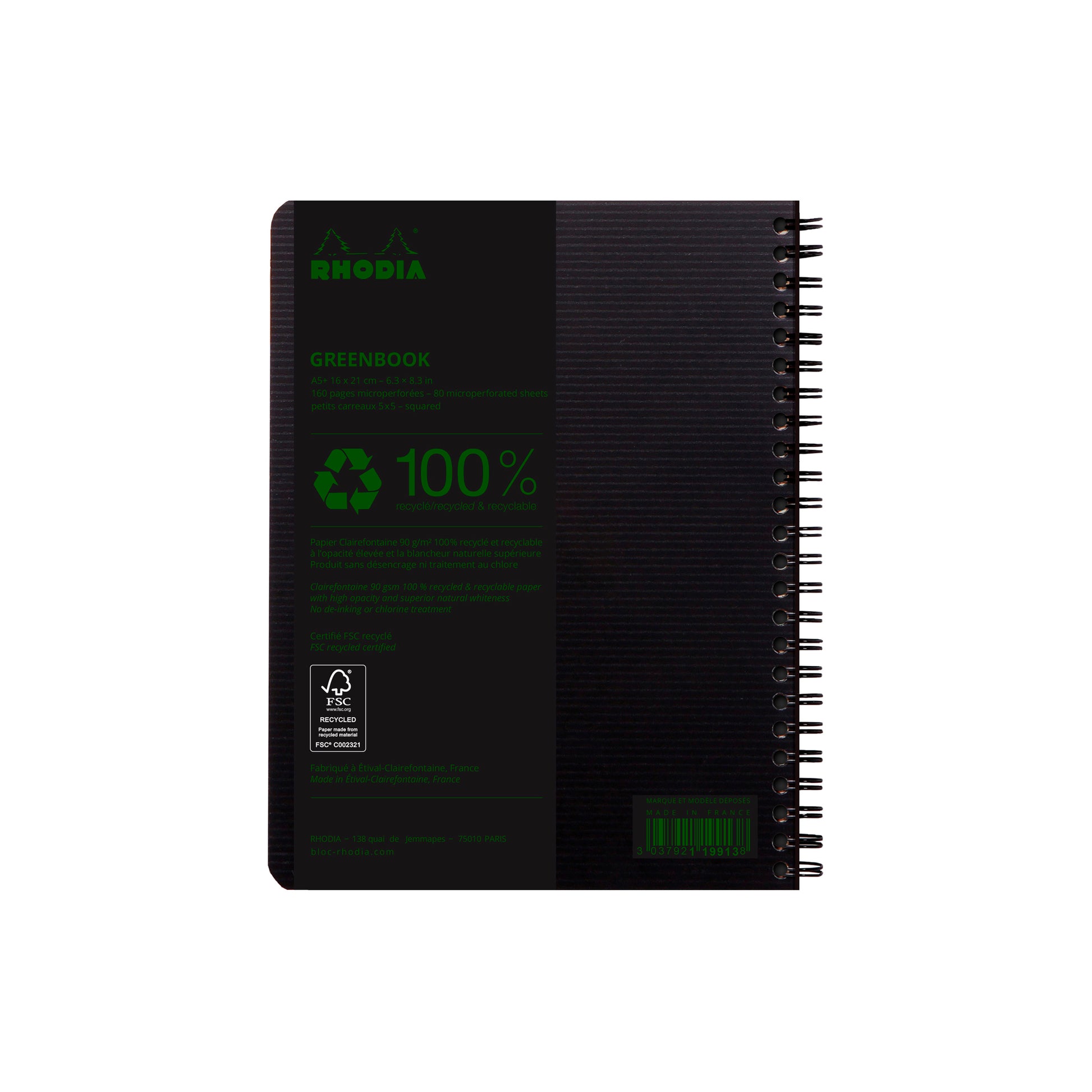 Rhodia Greenactive Wirebound GreenBook 100% Recycled A5+ Grid