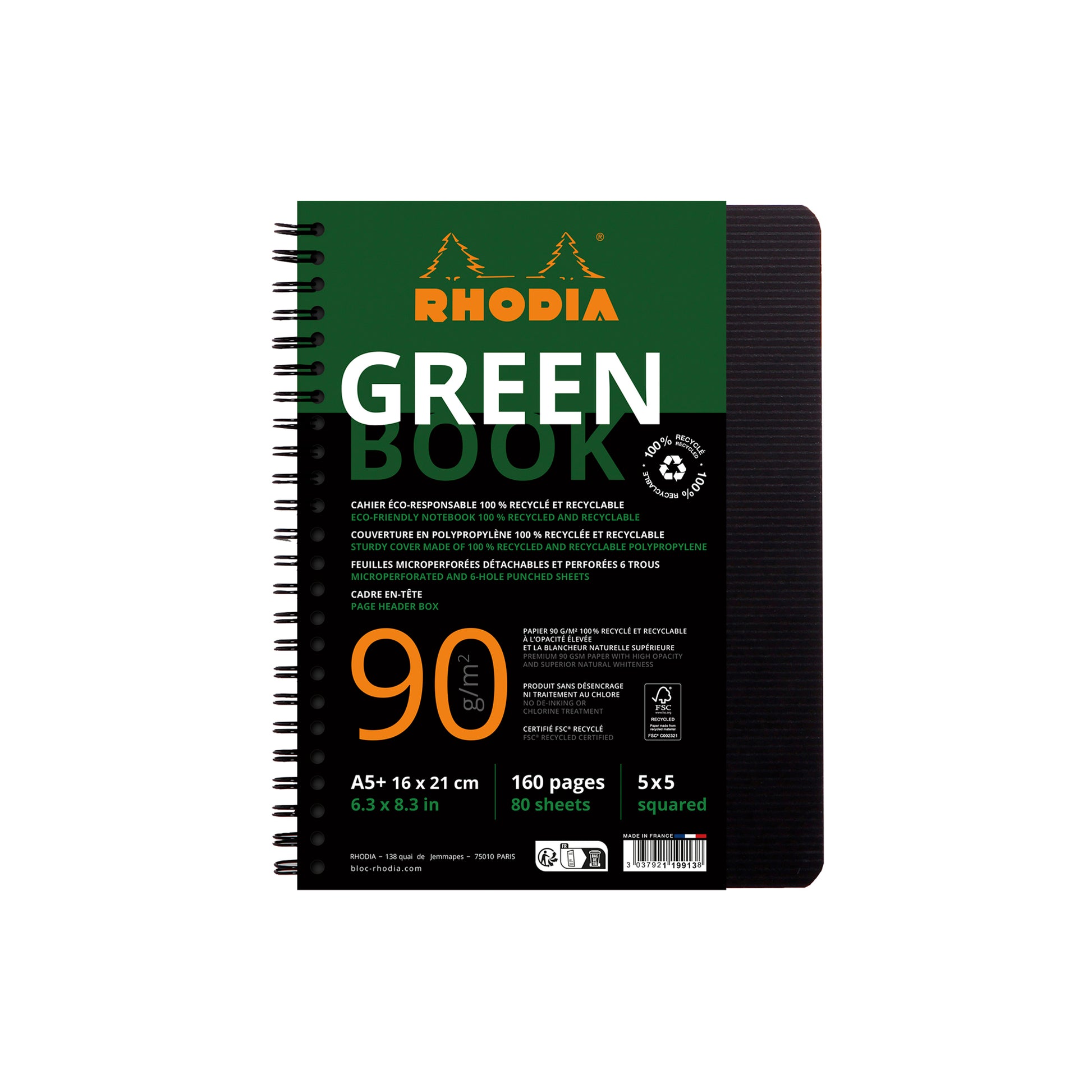 Rhodia Greenactive Wirebound GreenBook 100% Recycled A5+ Grid