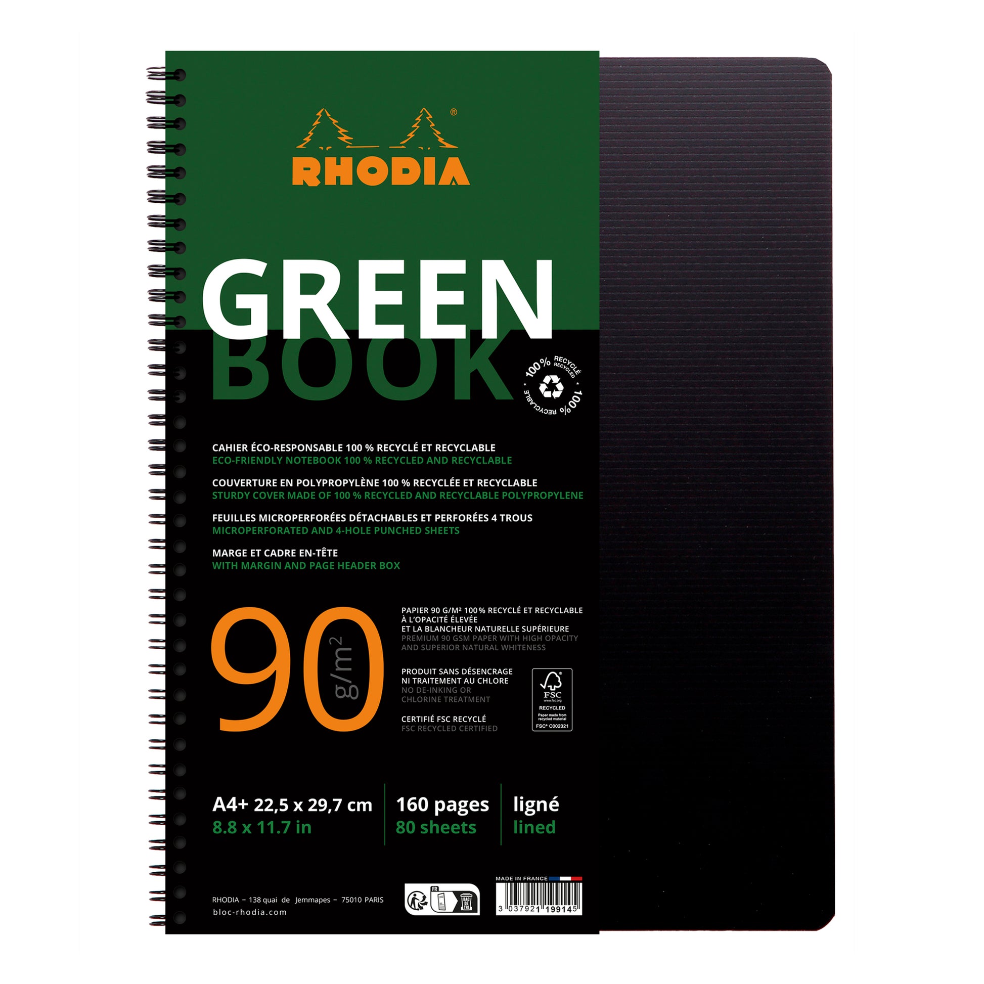 Rhodia Greenactive Wirebound GreenBook 100% Recycled A4+ Ruled