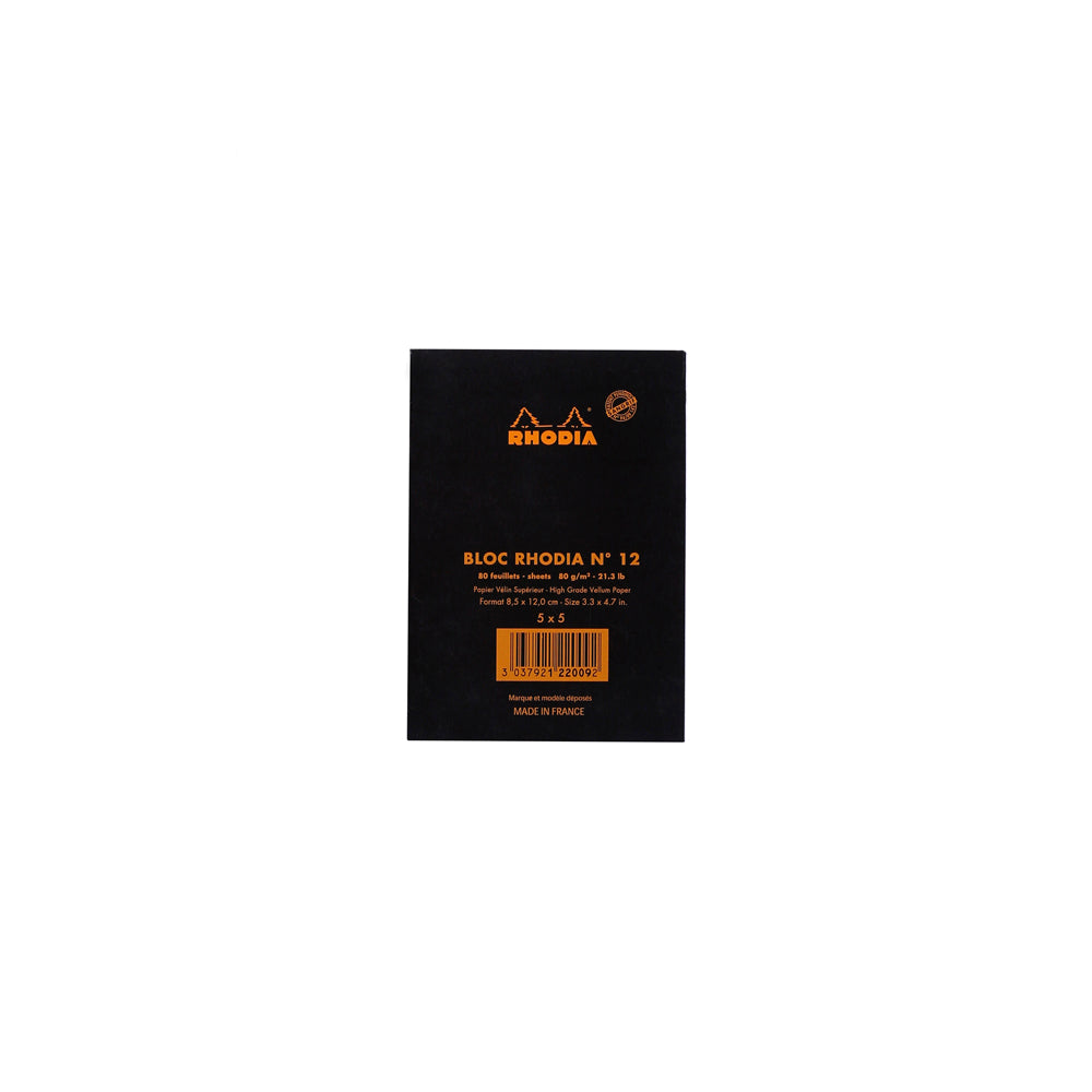 Rhodia No. 12 Top Stapled Notepad Pocket Grid Black