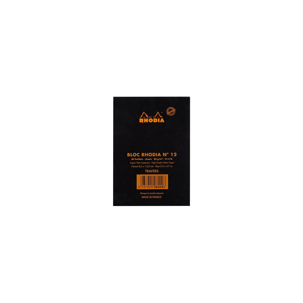 Rhodia No. 12 Top Stapled Notepad Pocket Lined Black