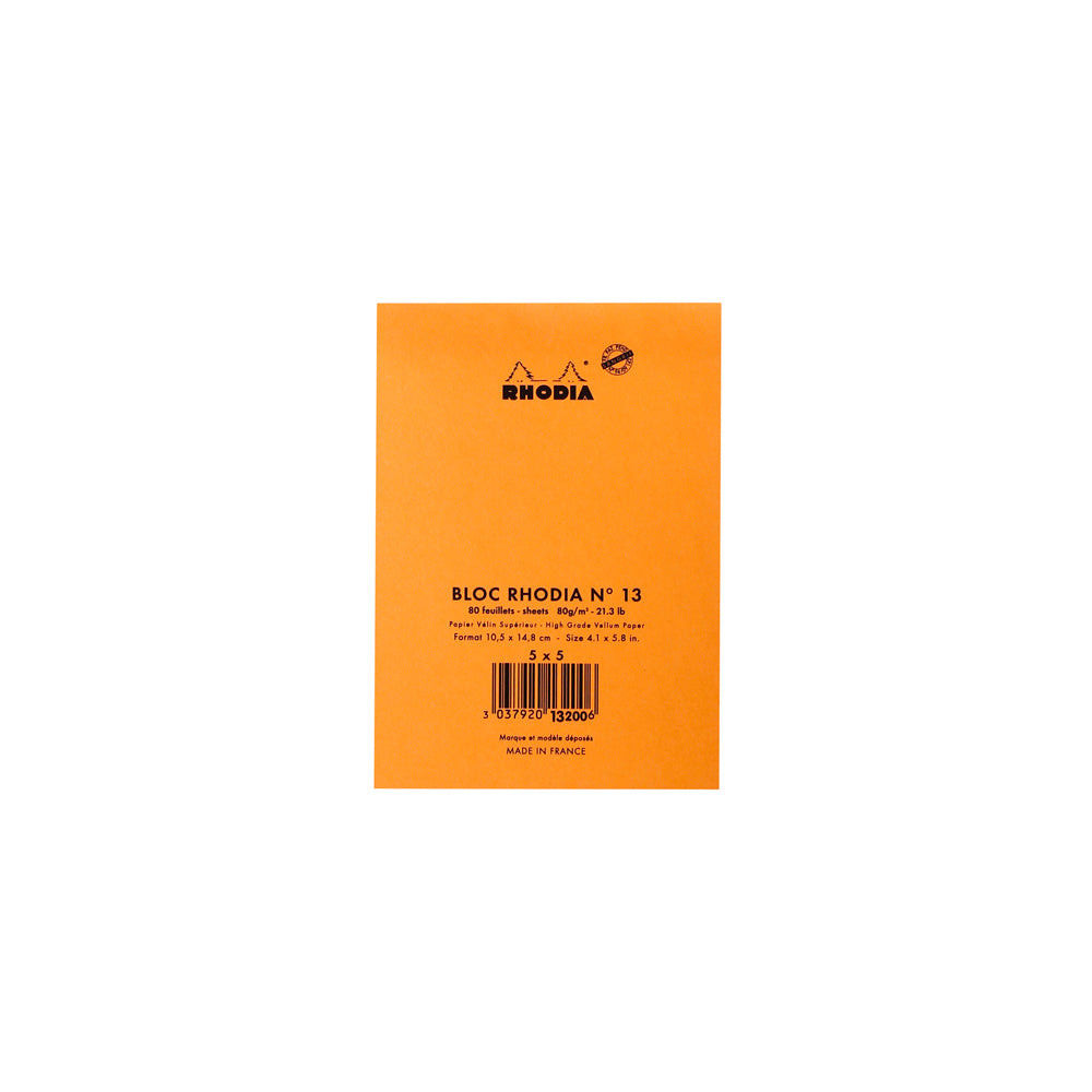 Rhodia No. 13 Top Stapled Notepad A6 Grid Orange