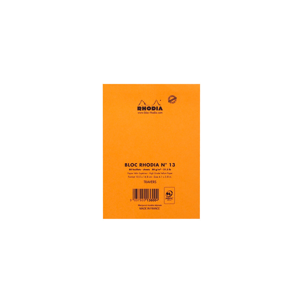 Rhodia No. 13 Top Stapled Notepad A6 Lined Orange