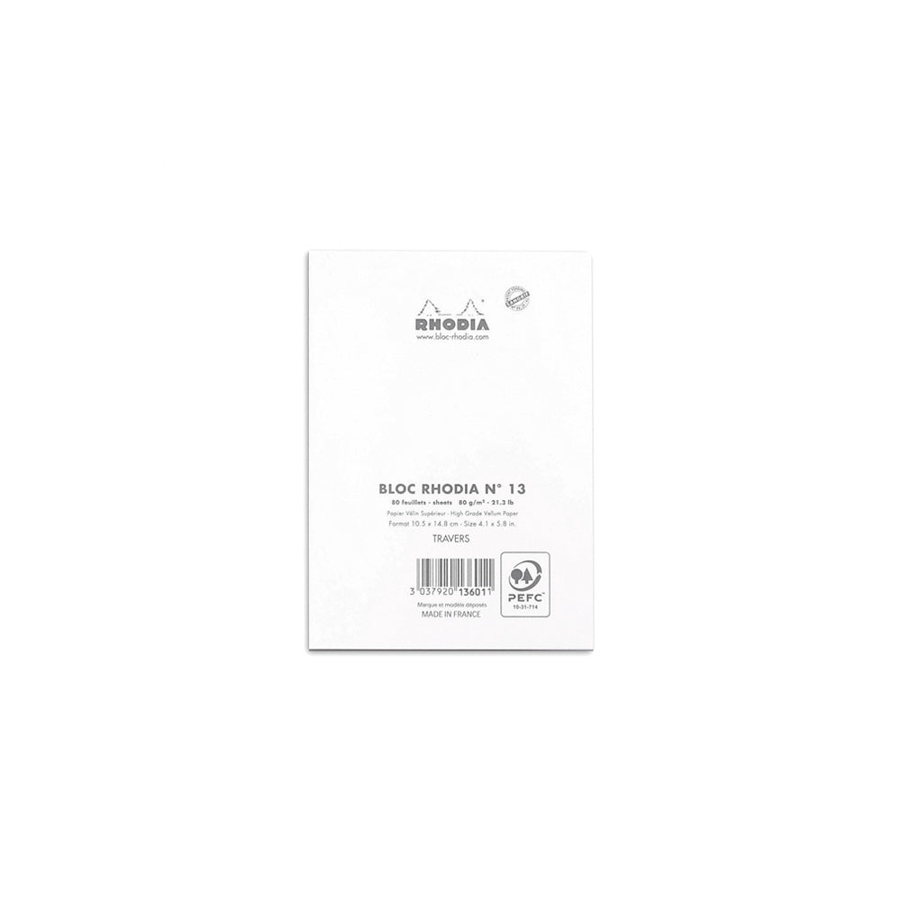 Rhodia No. 13 Top Stapled Notepad A6 Lined White