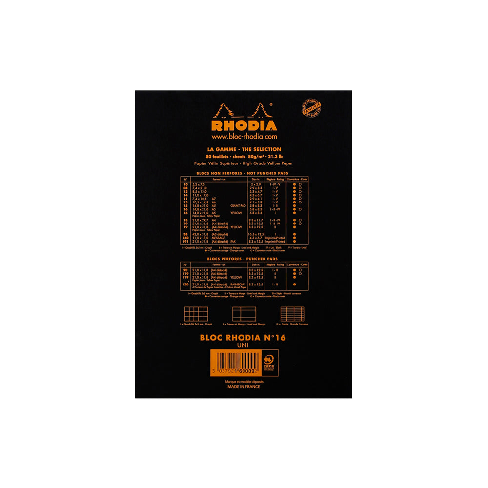 Rhodia No. 16 Top Stapled Notepad A5 Blank Black