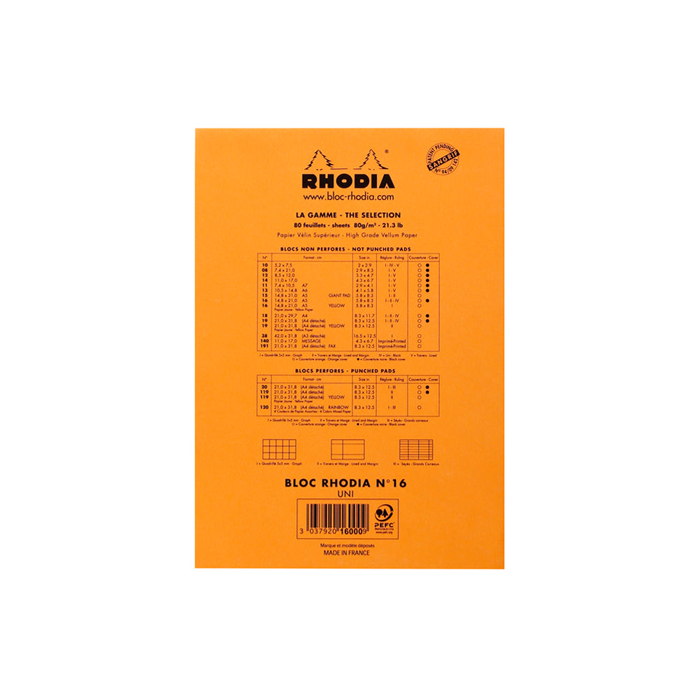 Rhodia No. 16 Top Stapled Notepad A5 Blank Orange