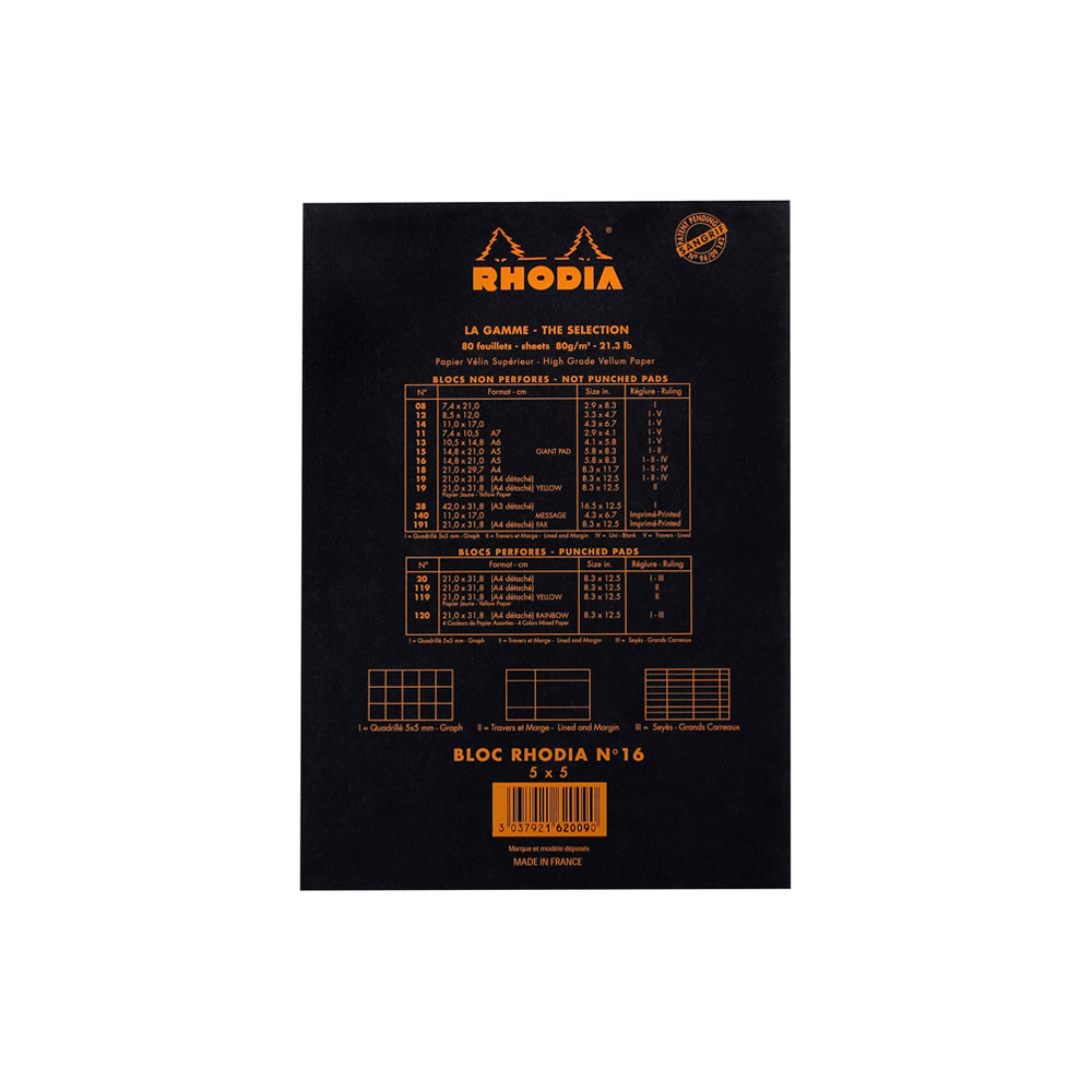 Rhodia No. 16 Top Stapled Notepad A5 Grid Black