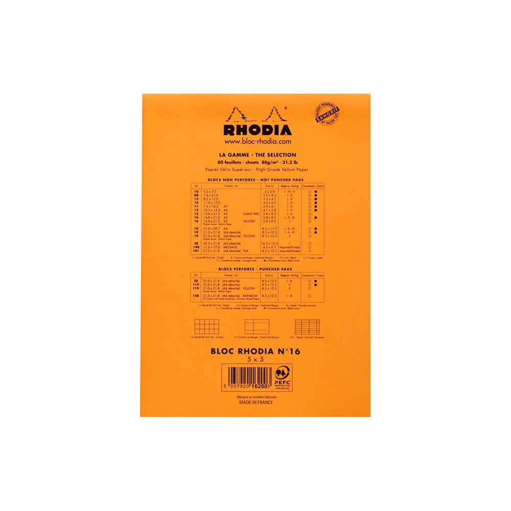 Rhodia No. 16 Top Stapled Notepad A5 Grid Orange