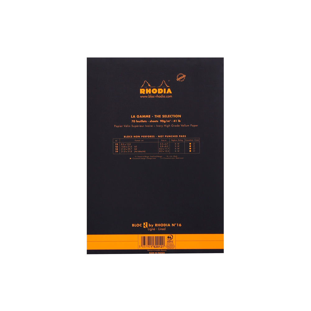 Rhodia Premium R No. 16 Top Stapled Notepad A5 Lined Black