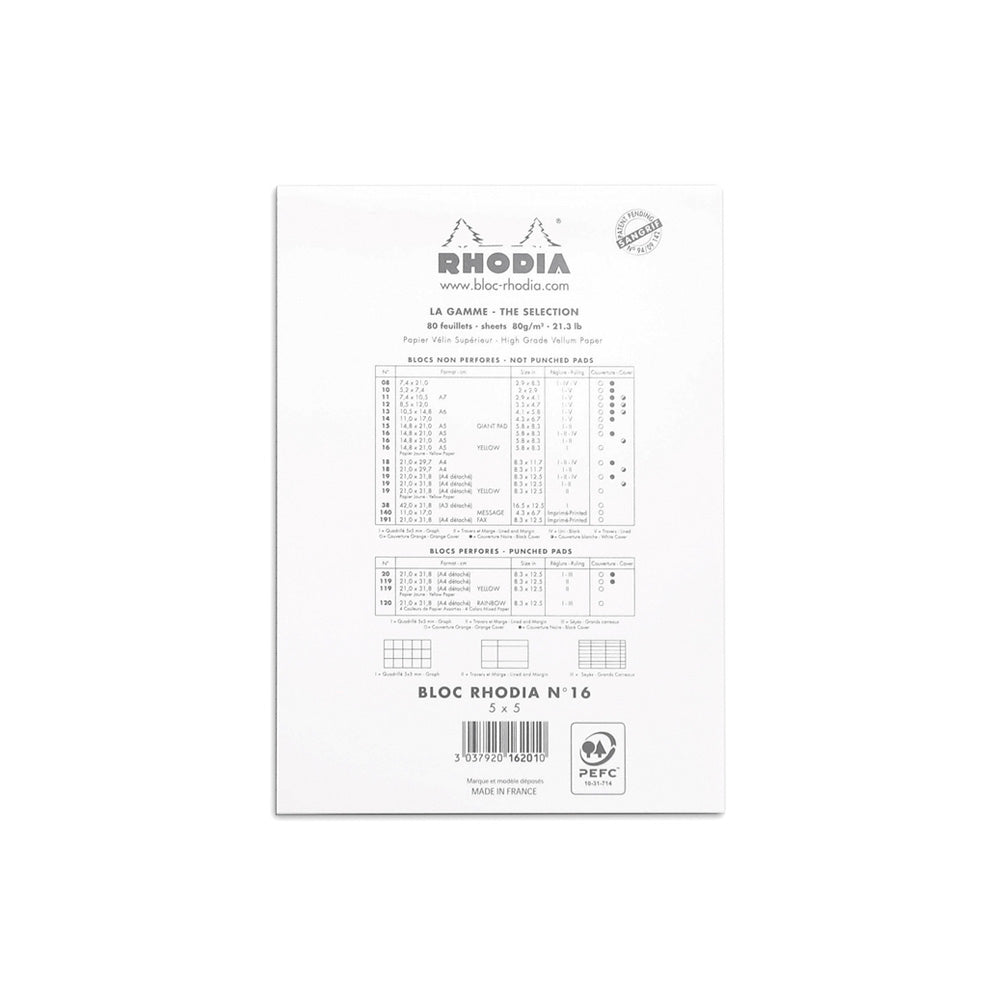 Rhodia No. 16 Top Stapled Notepad A5 Grid White