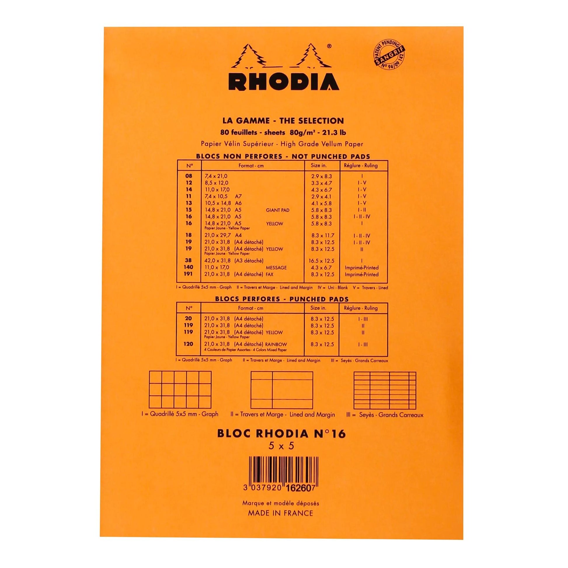 Rhodia No. 16 Top Stapled Legal Pad A5 Lined Orange