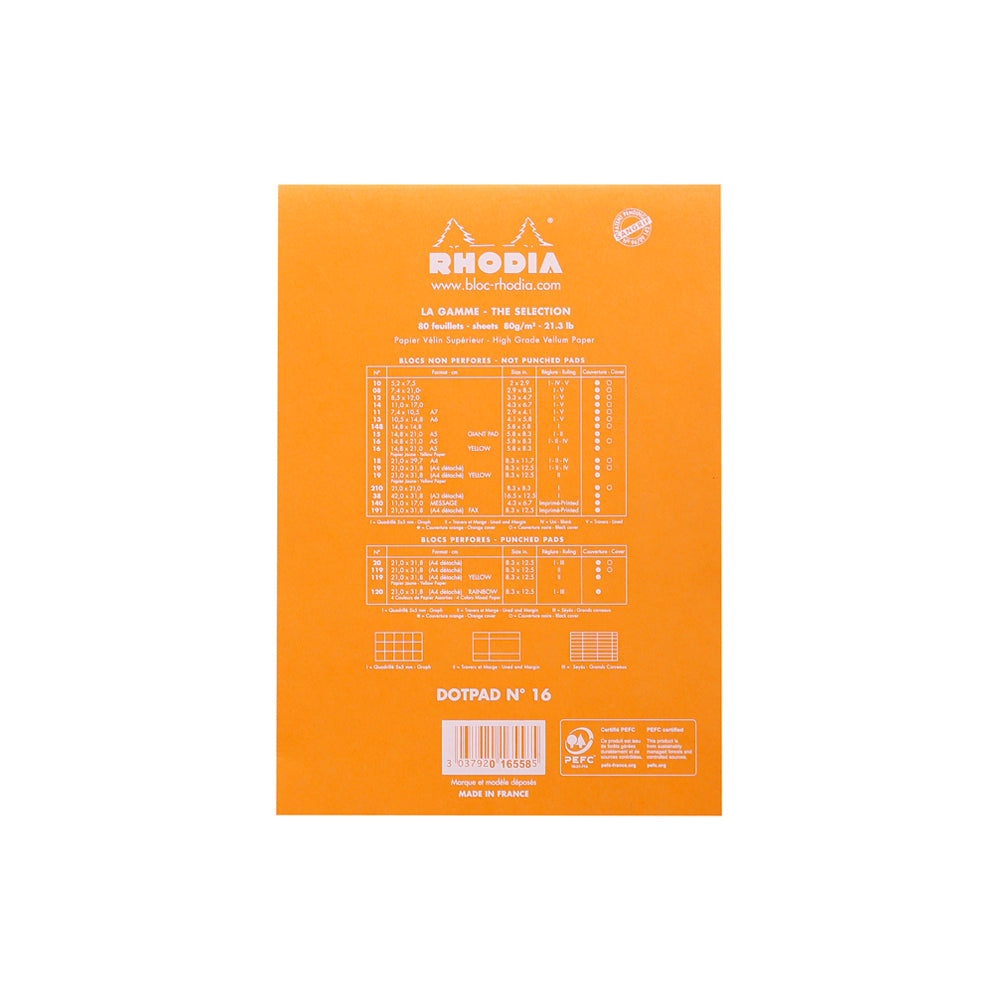 Rhodia No. 16 Top Stapled Notepad A5 Dot Grid Orange