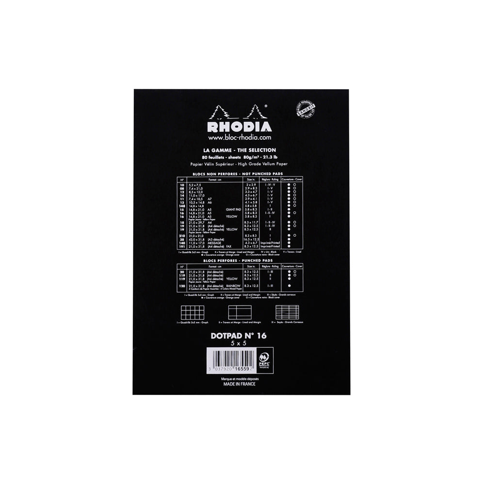 Rhodia No. 16 Top Stapled Notepad A5 Dot Grid Black