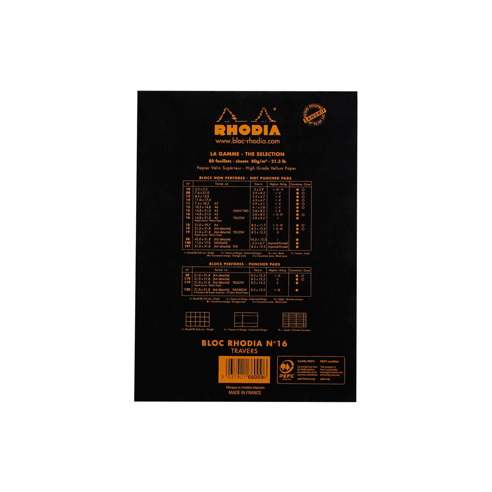 Rhodia No. 16 Top Stapled Notepad A5 Lined Black