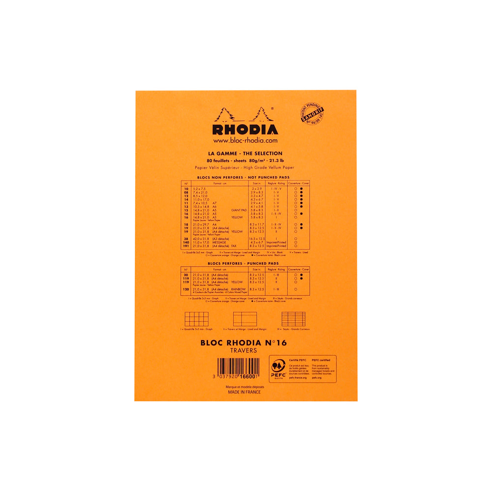 Rhodia No. 16 Top Stapled Notepad A5 Lined Orange