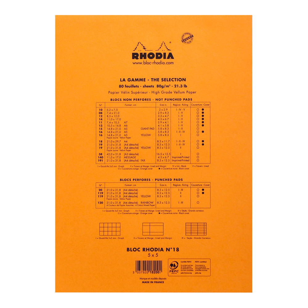 Rhodia No. 18 Top Stapled Notepad A4 Grid Orange