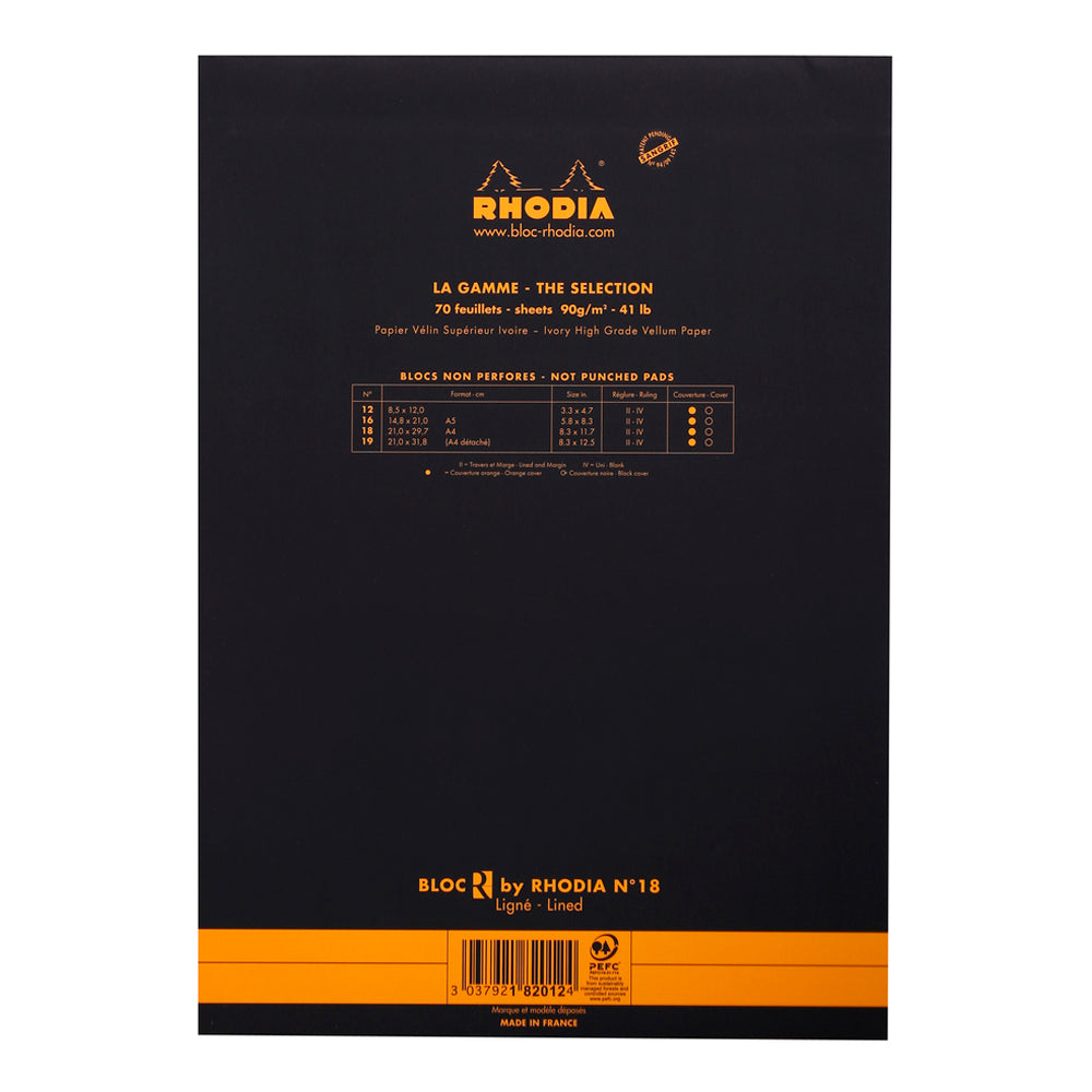 Rhodia Premium R No. 18 Top Stapled Notepad A4 Lined Black