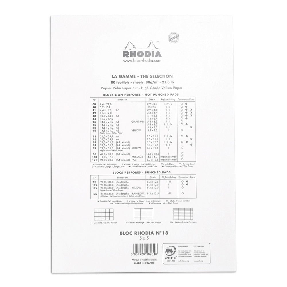 Rhodia No. 18 Top Stapled Notepad A4 Grid White