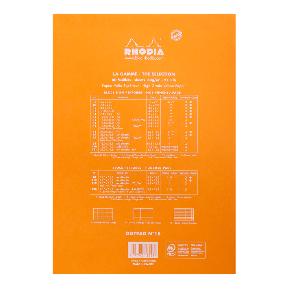 Rhodia No. 18 Top Stapled Notepad A4 Dot Grid Orange