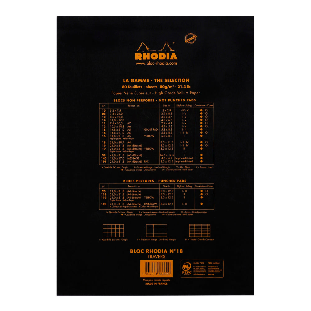 Rhodia No. 18 Top Stapled Notepad A4 Lined Black