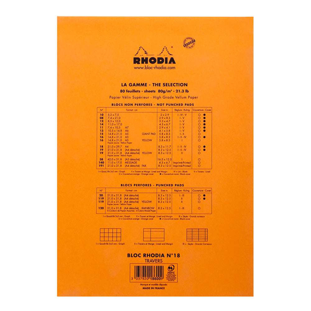 Rhodia No. 18 Top Stapled Notepad A4 Lined Orange