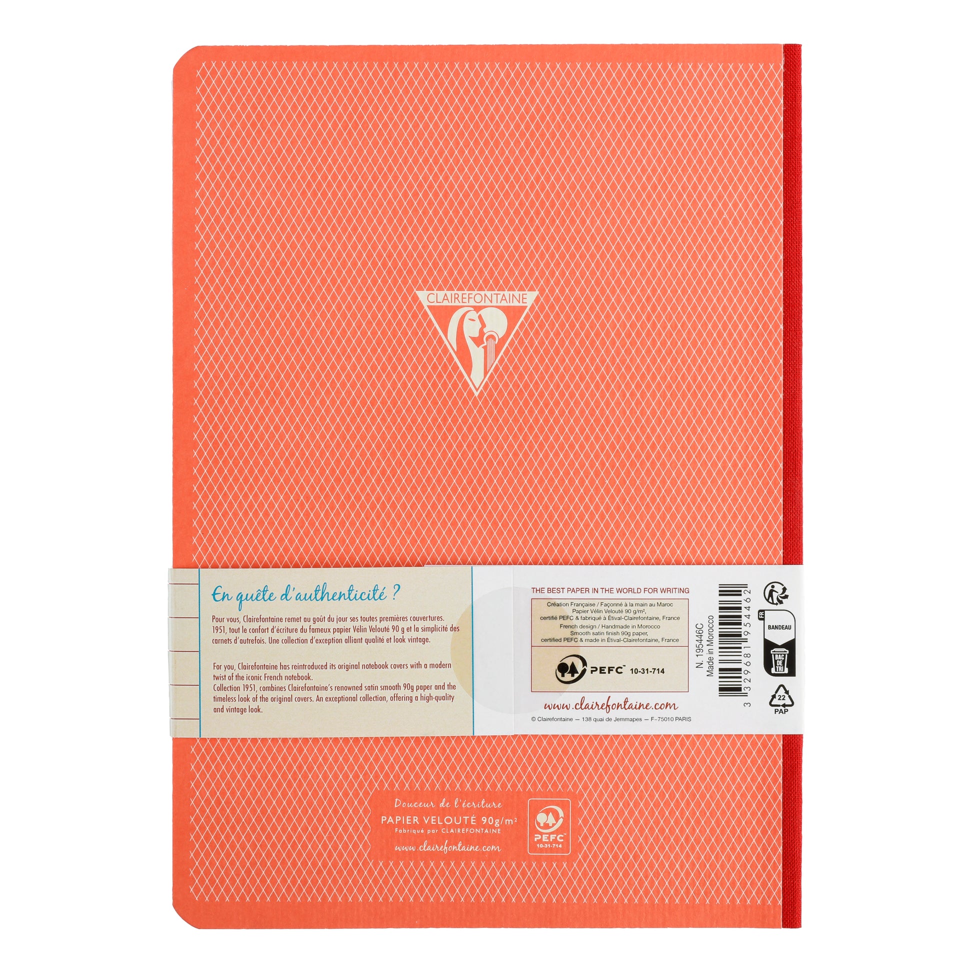 Clairefontaine 1951 Clothbound Notebook A5 Lined Red Coral