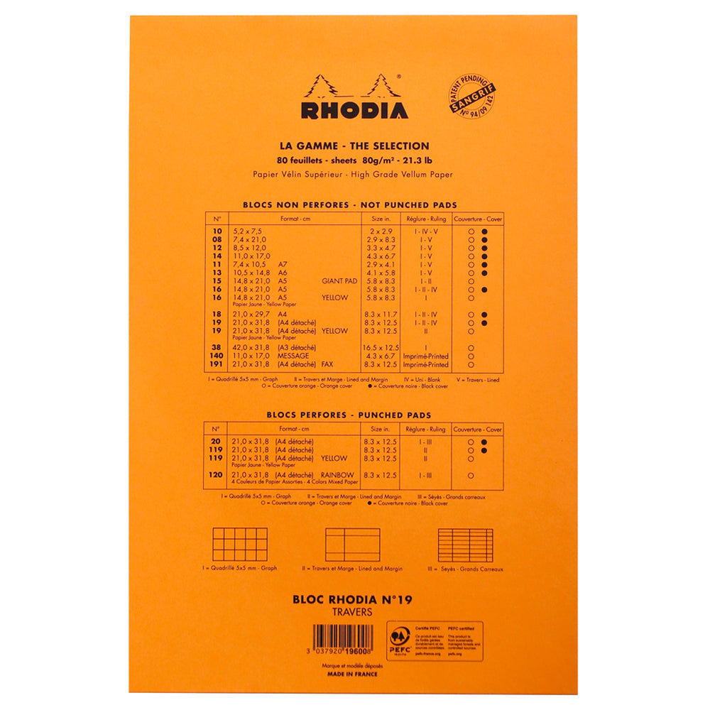 Rhodia No. 19 Top Stapled Notepad A4+ Lined Orange