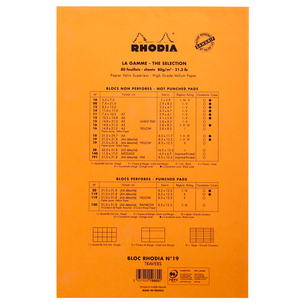 Rhodia No. 19 Top Stapled Legal Pad A4+ Lined Orange