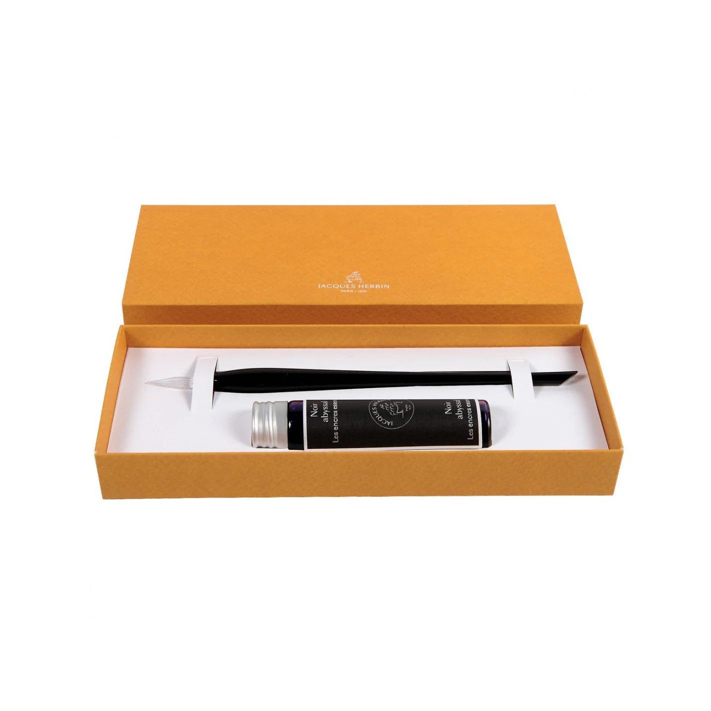 Jacques Herbin Prestige Gift Set Black Glass Pen and 15 mL Noir Abyssal (Black) Ink