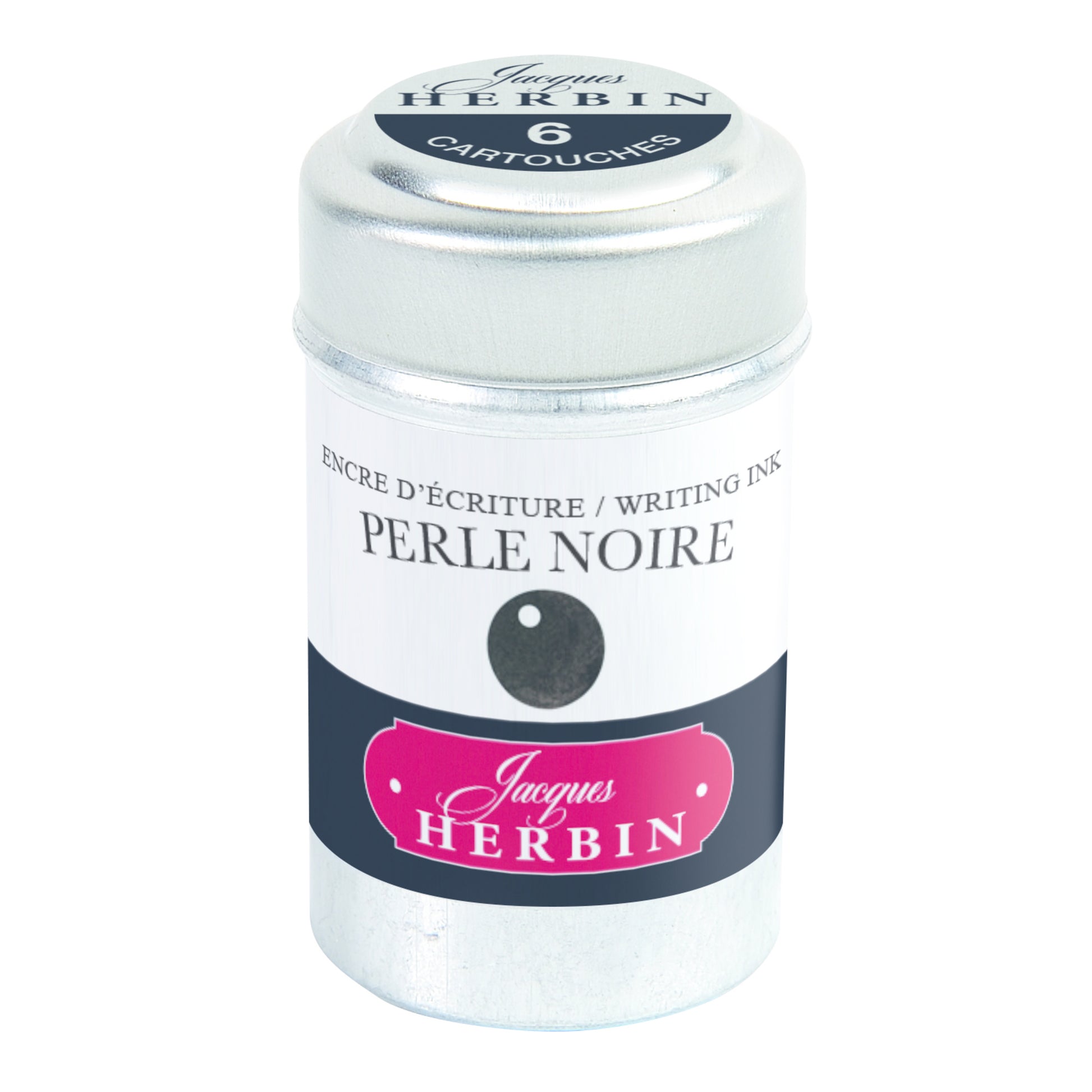 Jacques Herbin Tin of 6 Standard Ink Cartridges Perle Noire (Black Pearl)