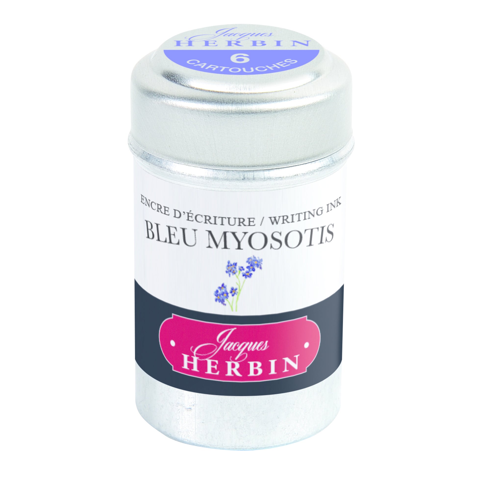 Jacques Herbin Tin of 6 Standard Ink Cartridges Bleu Myosotis