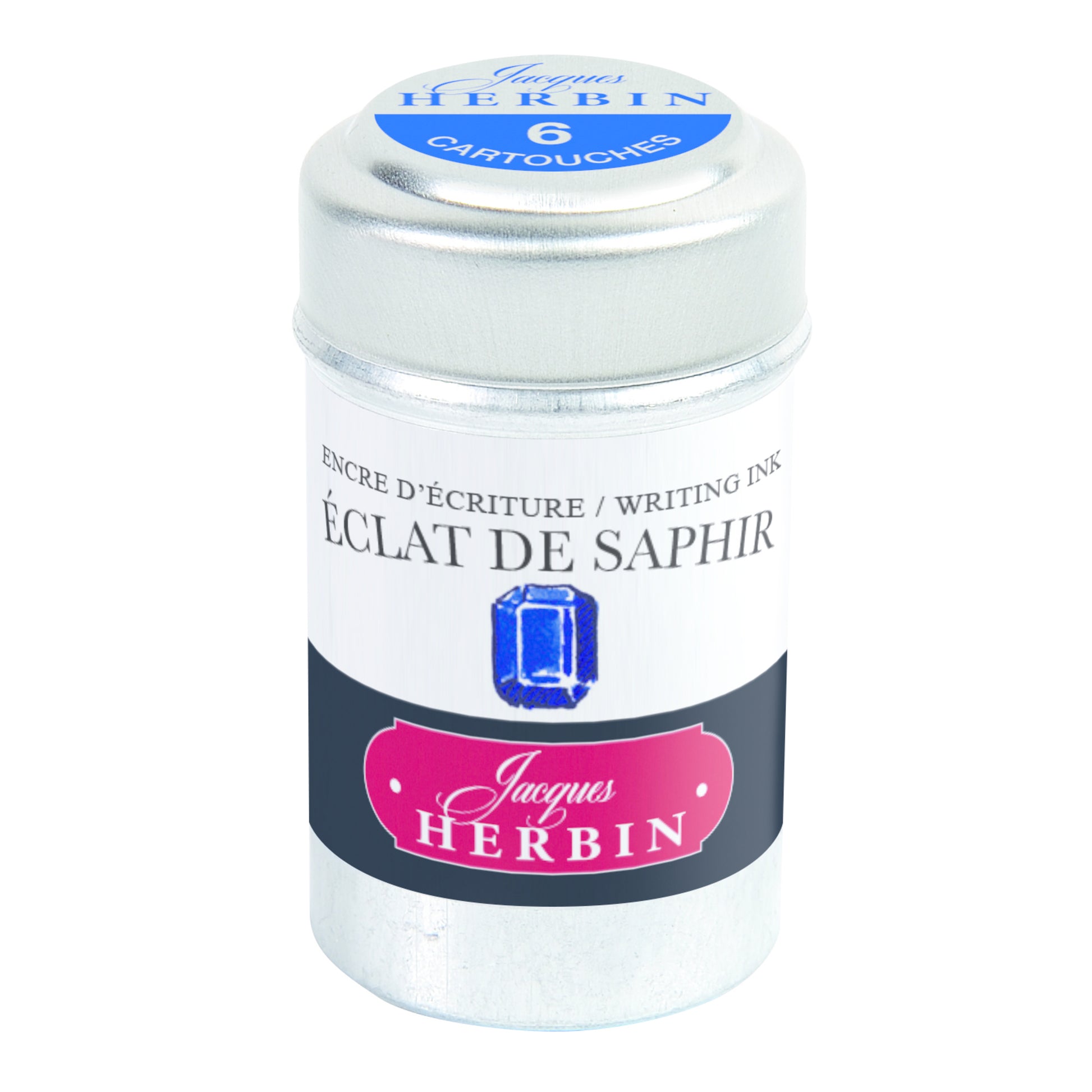 Jacques Herbin Tin of 6 Standard Ink Cartridges Eclat de Saphir (Sapphire Blue)