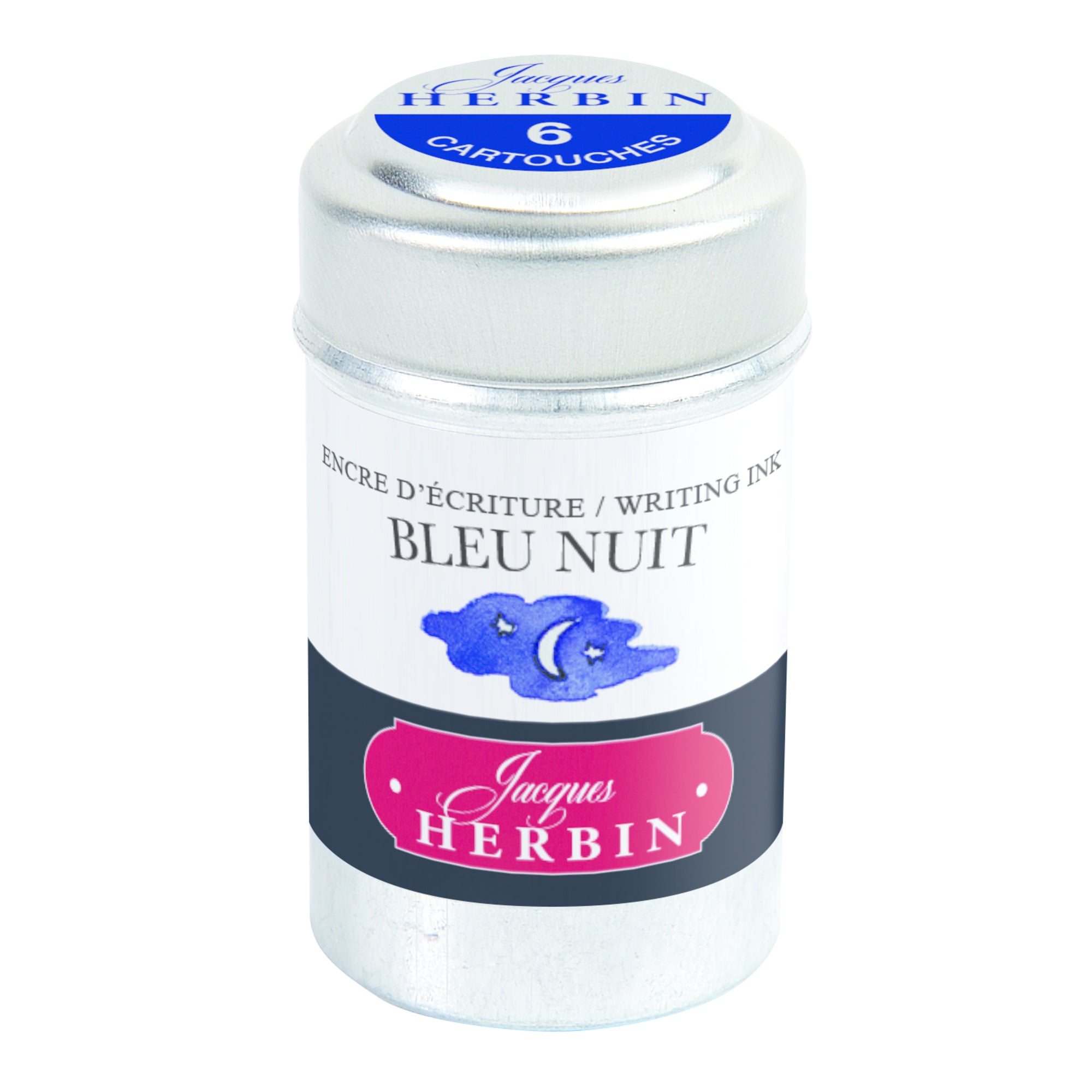 Jacques Herbin Tin of 6 Standard Ink Cartridges Bleu Nuit (Night Blue)