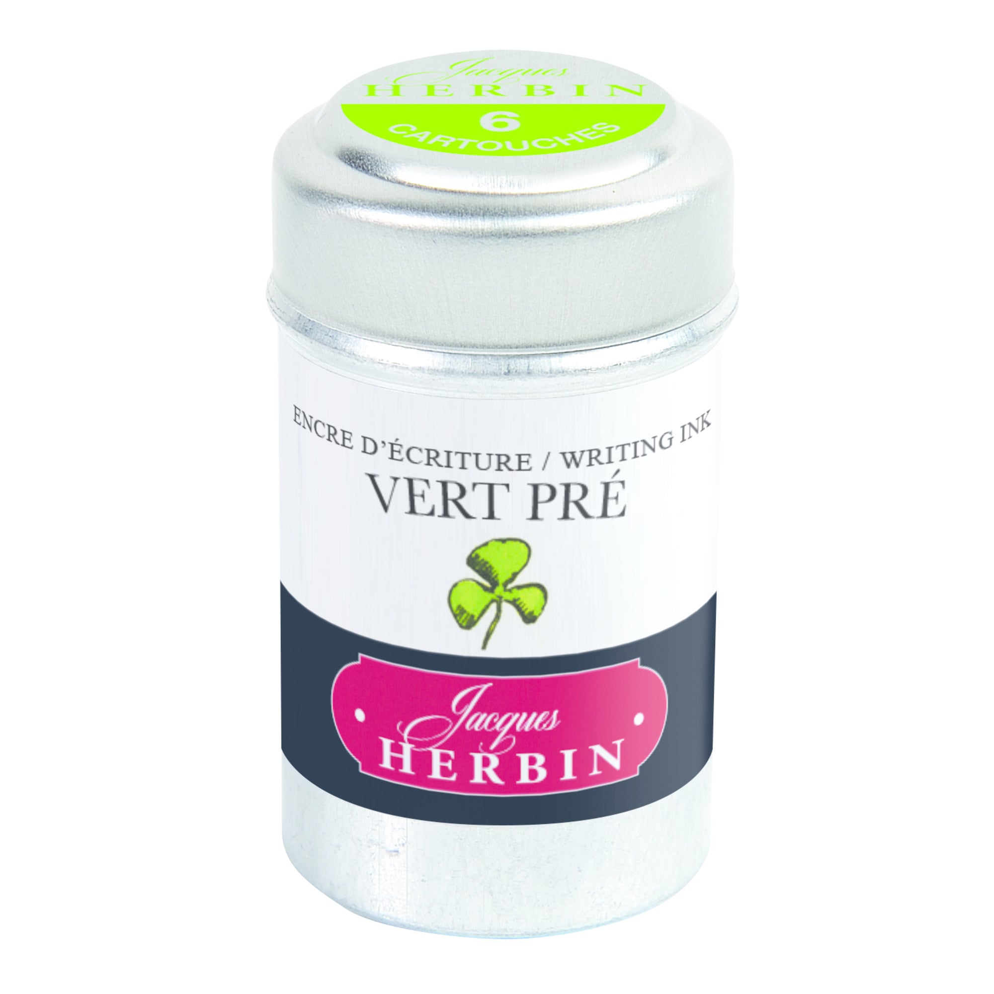 Jacques Herbin Tin of 6 Standard Ink Cartridges Vert Pre (Clover Green)