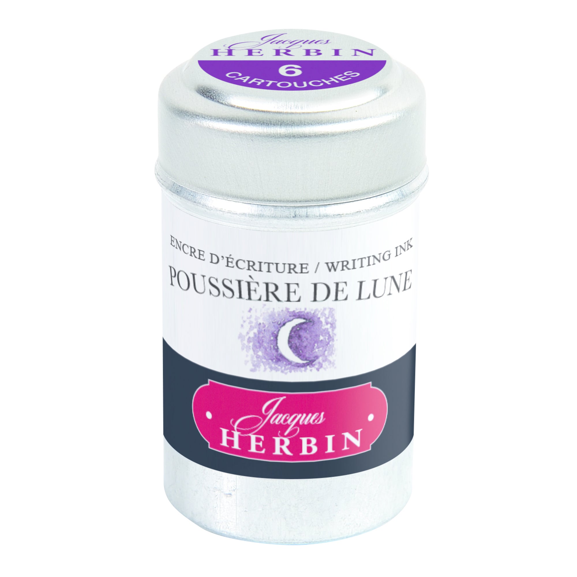 Jacques Herbin Tin of 6 Standard Ink Cartridges Poussiere de Lune (Purple Moondust)