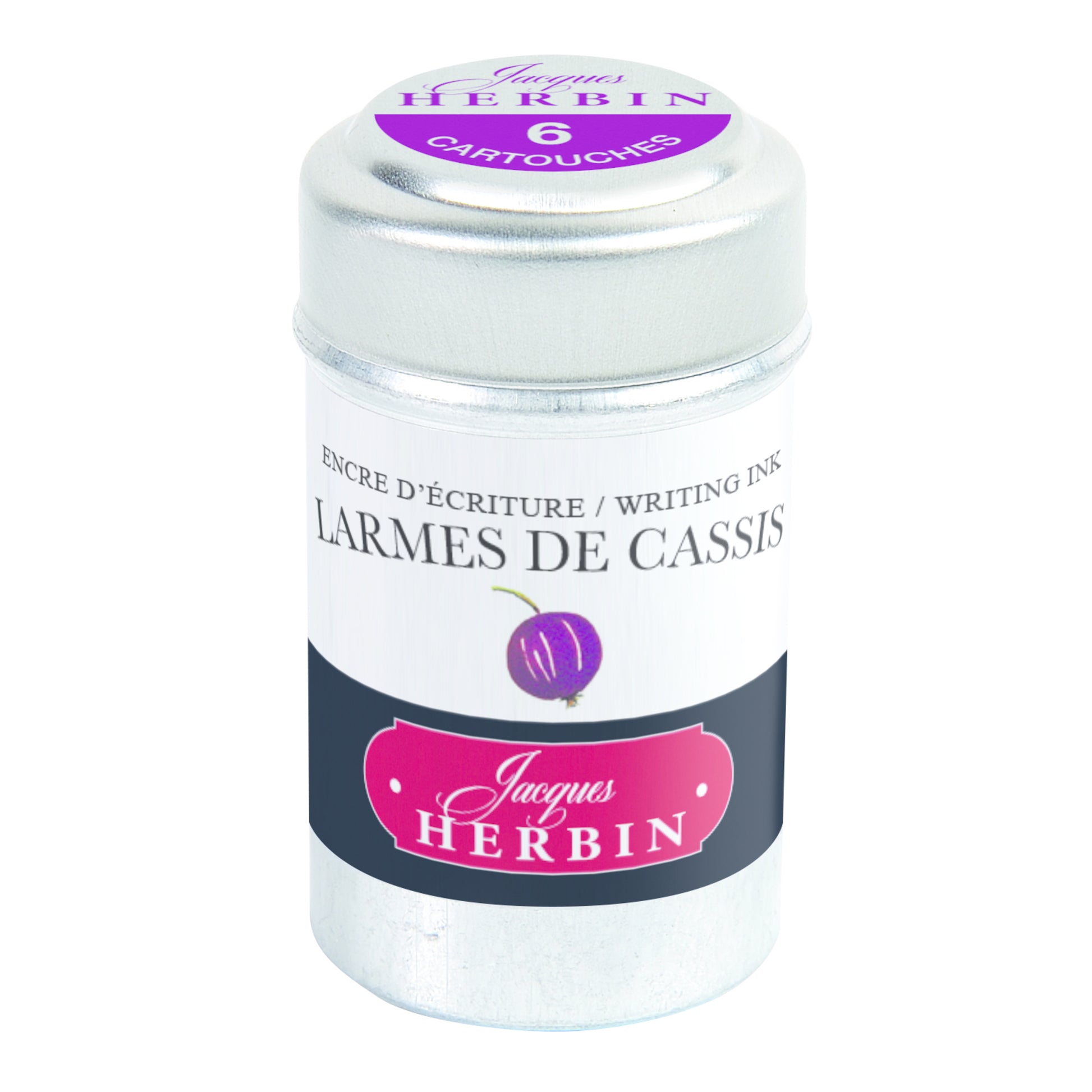 Jacques Herbin Tin of 6 Standard Ink Cartridges Larmes de Cassis