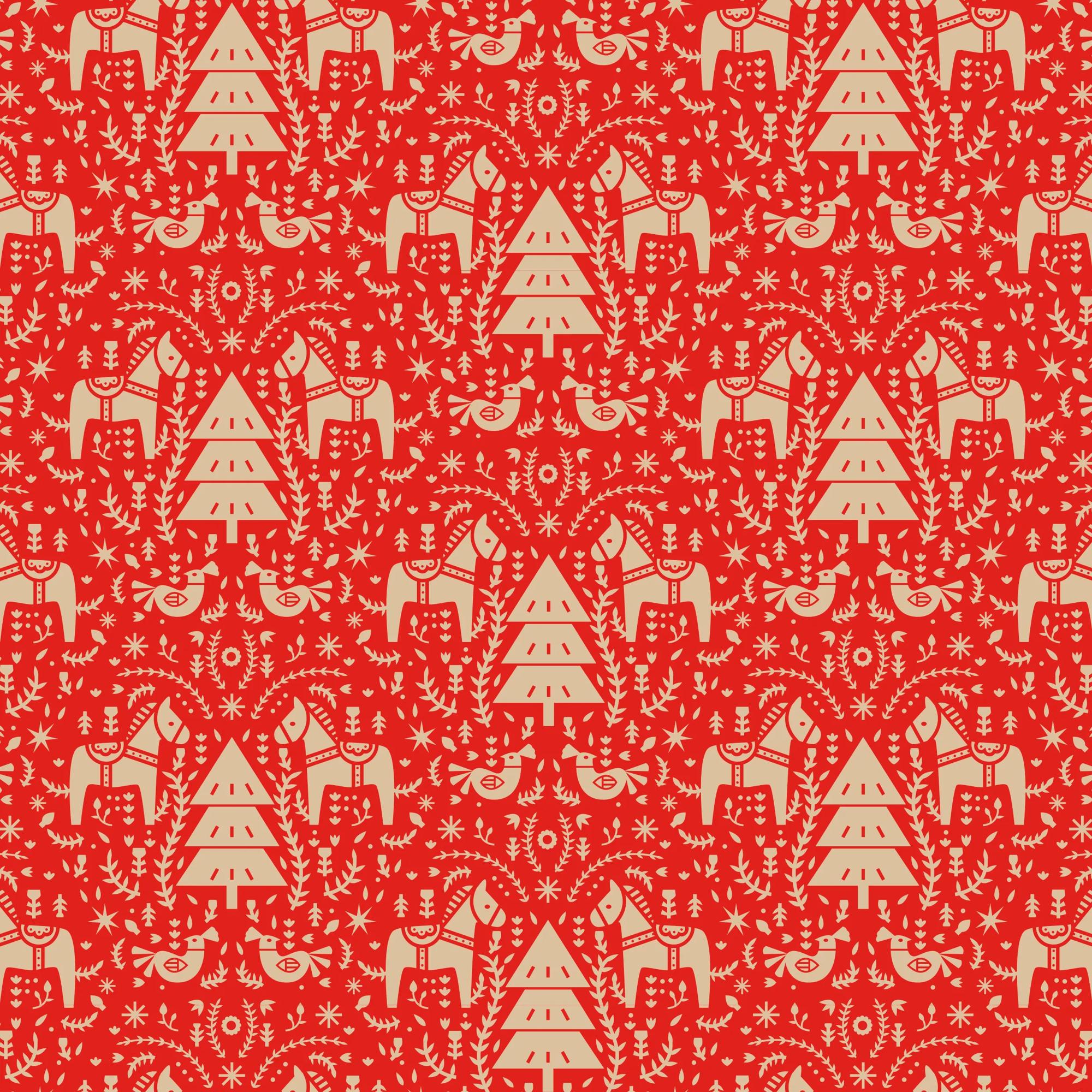 Clairefontaine Wrapping Paper Counter Roll 50 m x 70 cm Nordic Folk Red Kraft