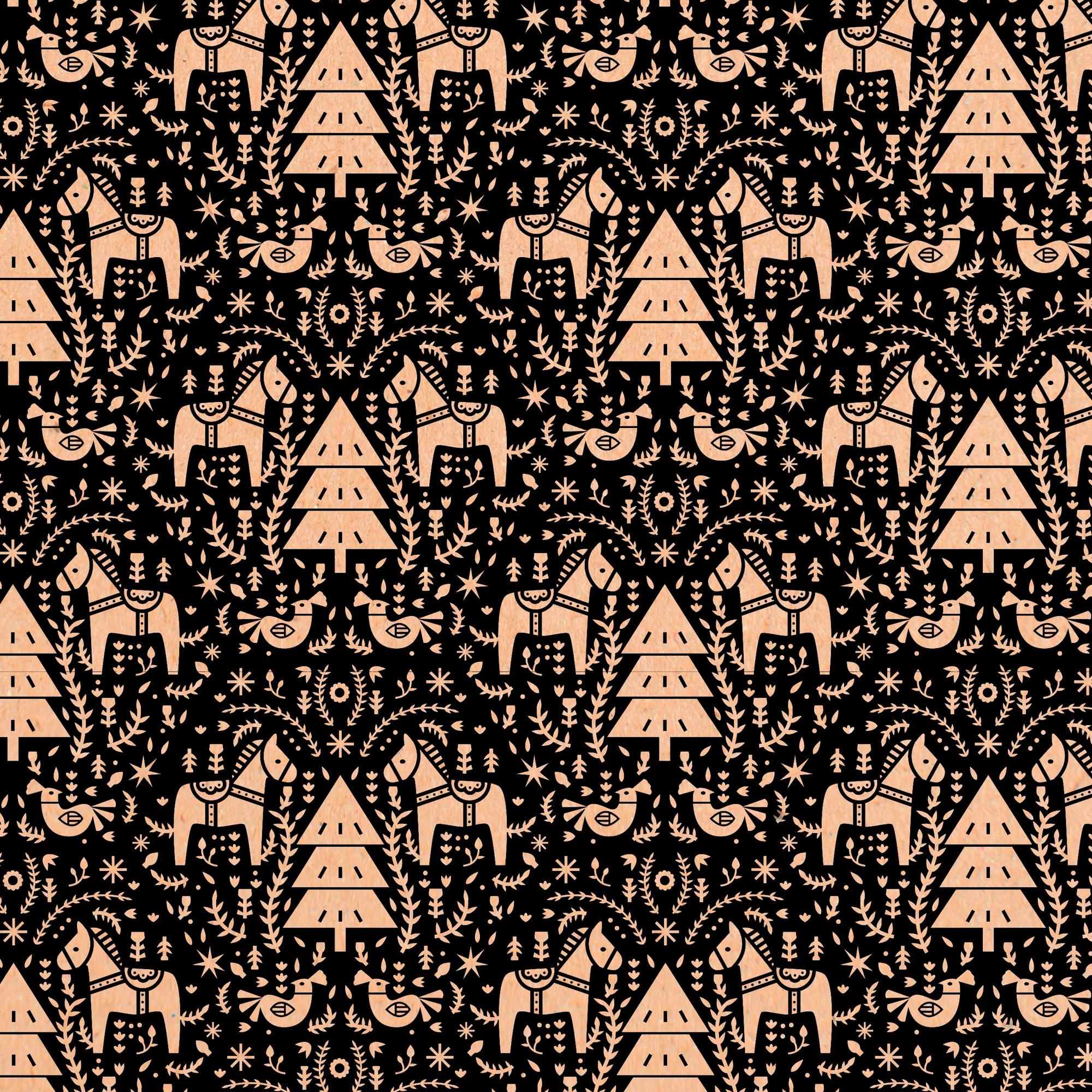 Clairefontaine Wrapping Paper Counter Roll 50 m x 70 cm Nordic Folk Black Kraft