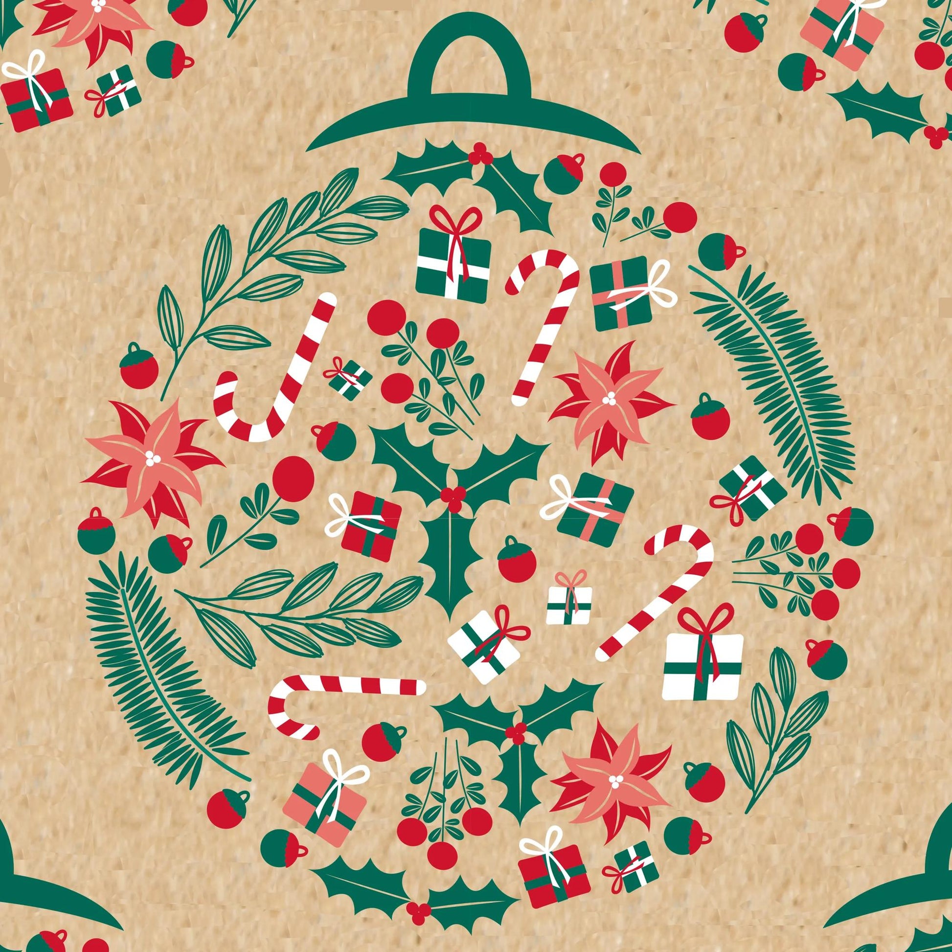 Clairefontaine Wrapping Paper Counter Roll 50 m x 70 cm Christmas Baubles Kraft