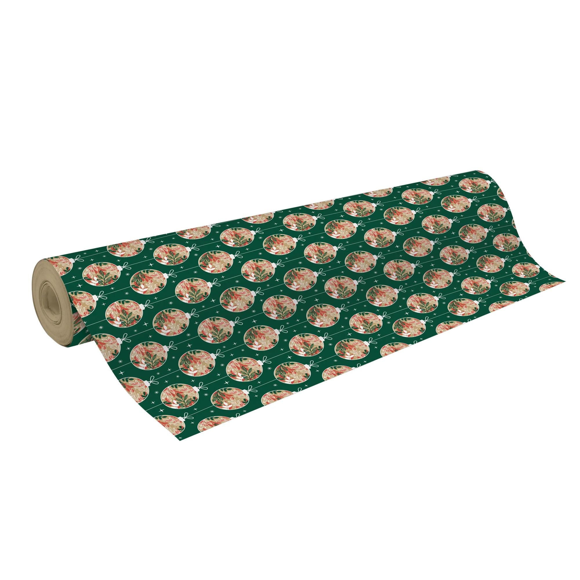 Clairefontaine Wrapping Paper Counter Roll 50 m x 70 cm Christmas Baubles Green Kraft