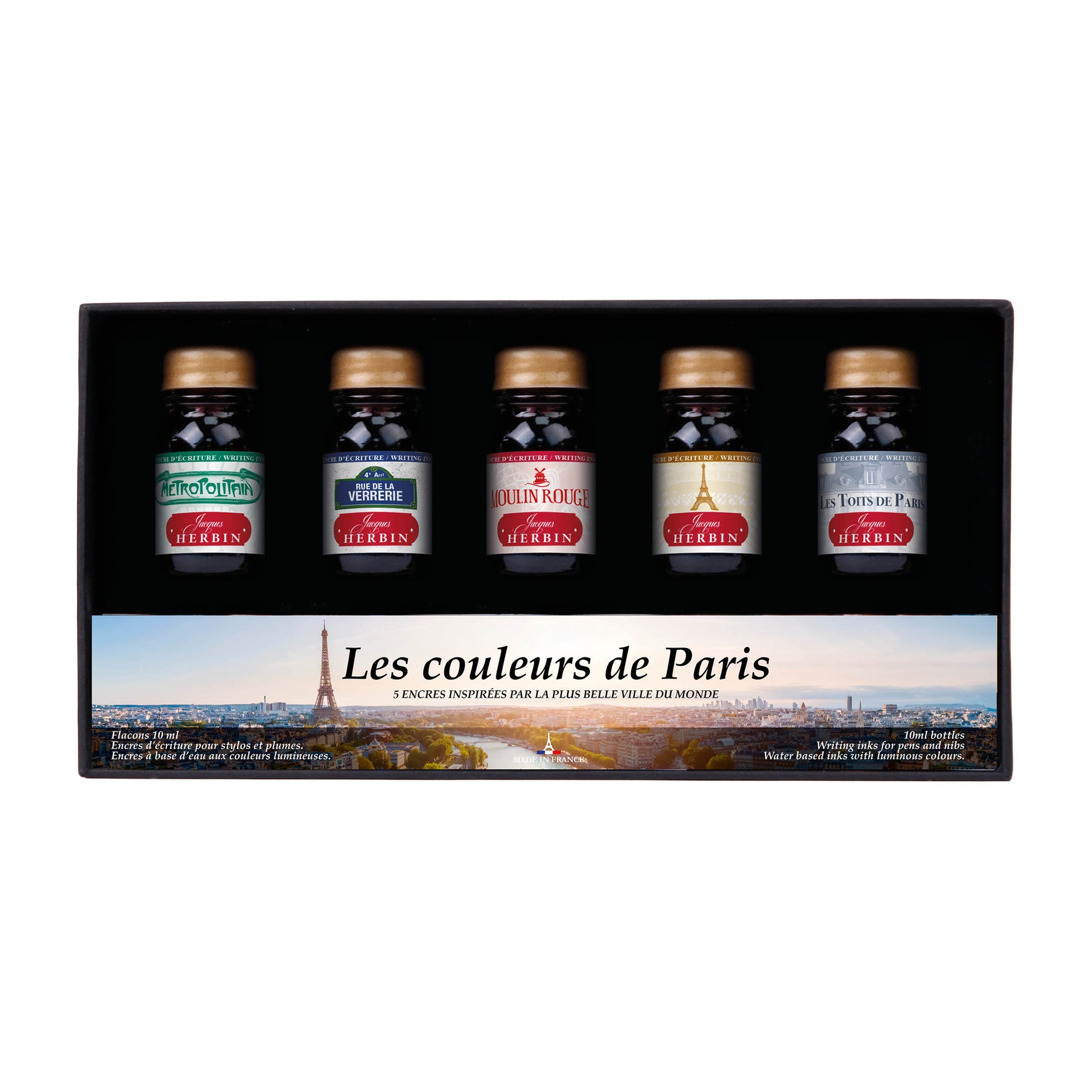 Jacques Herbin The Colours of Paris Set of 5 Bottled Inks 10 mL With Waxed Caps