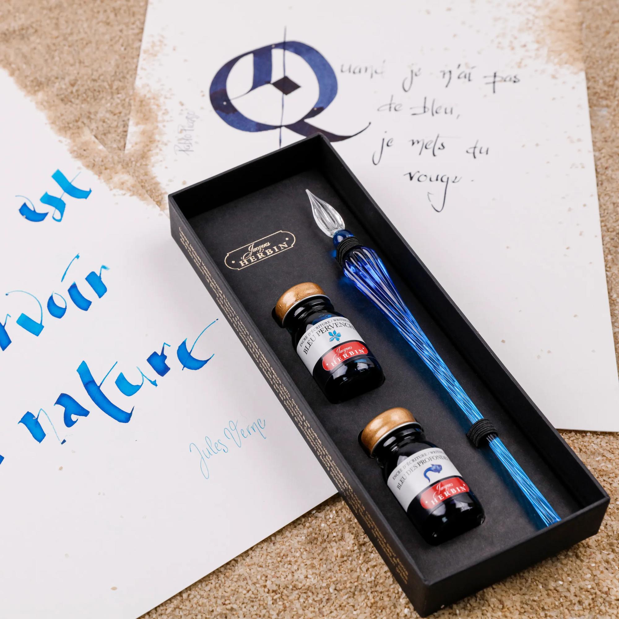 Jacques Herbin Glass Pen Gift Set Blue