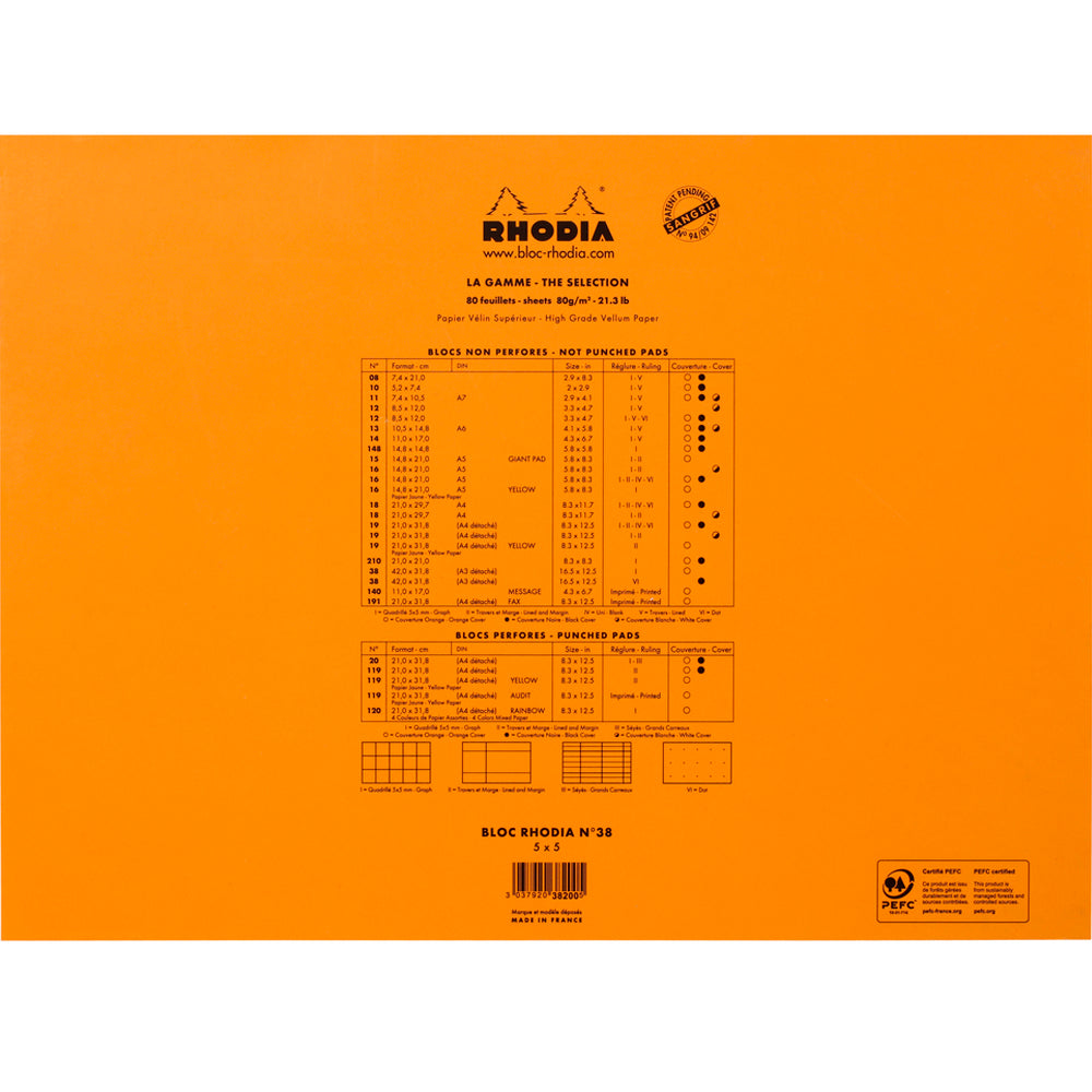 Rhodia No. 38 Top Stapled Notepad A3+ Grid Orange