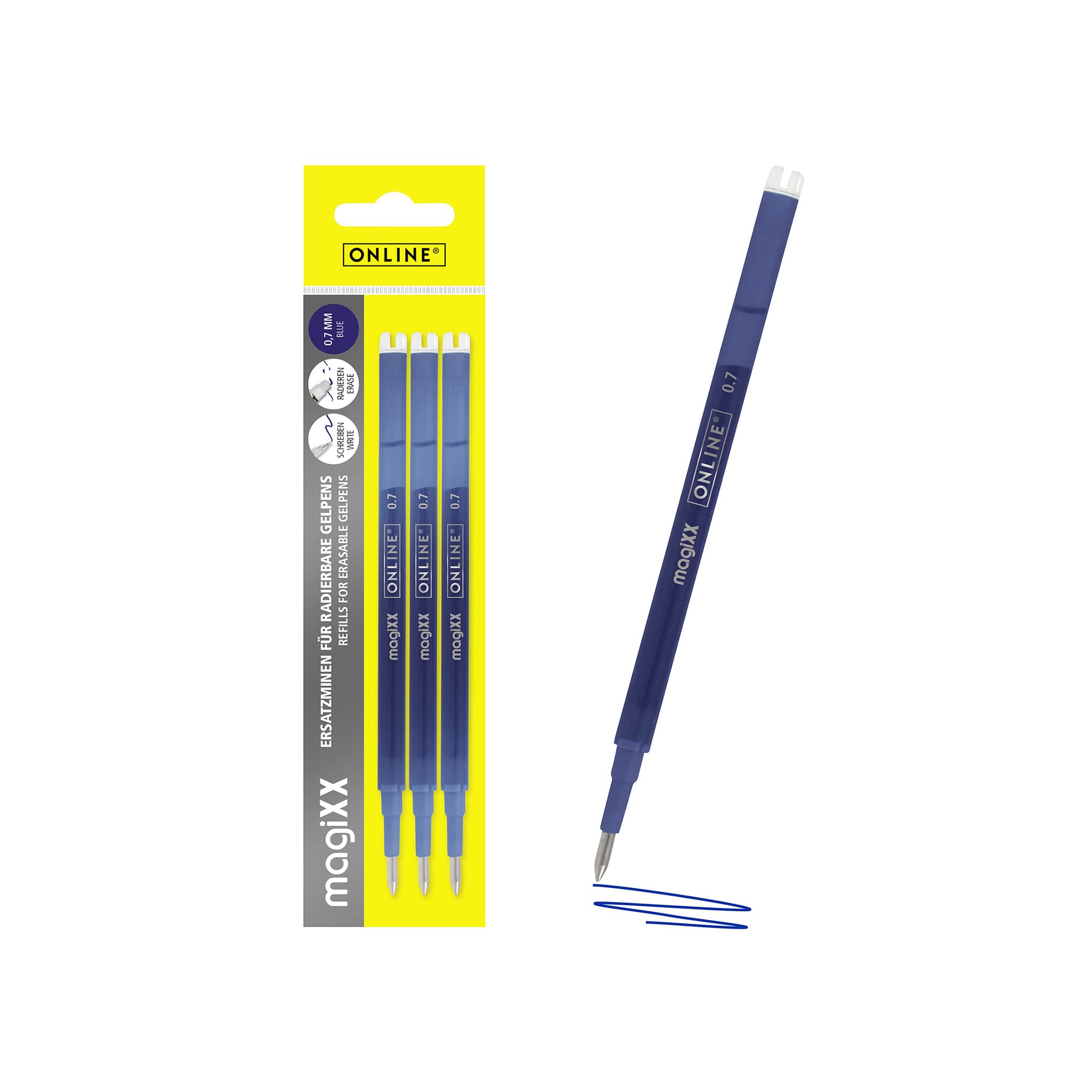 ONLINE Germany magiXX Erasable Gel Pen Refill Pack of 3 Blue