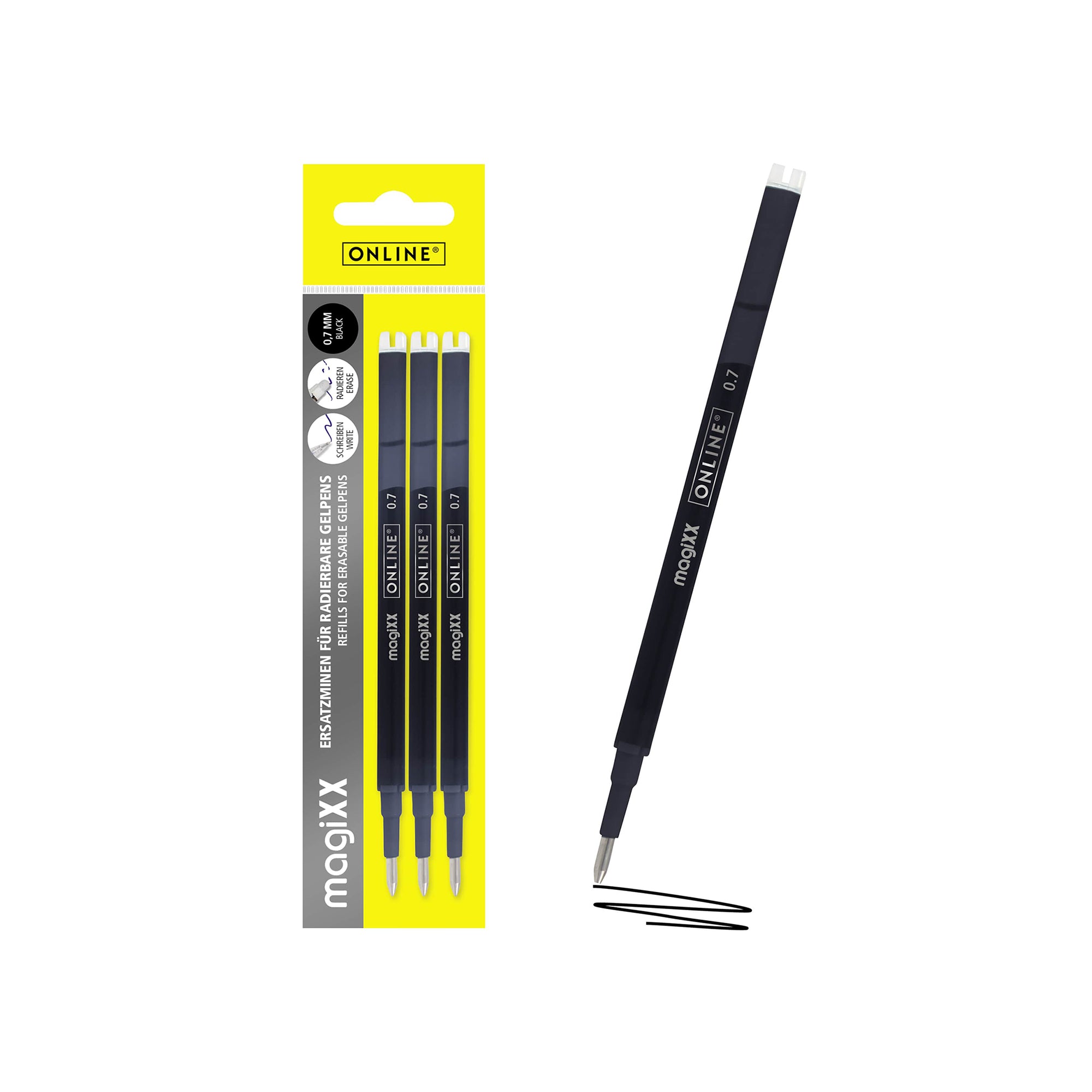 ONLINE Germany magiXX Erasable Gel Pen Refill Pack of 3 Black