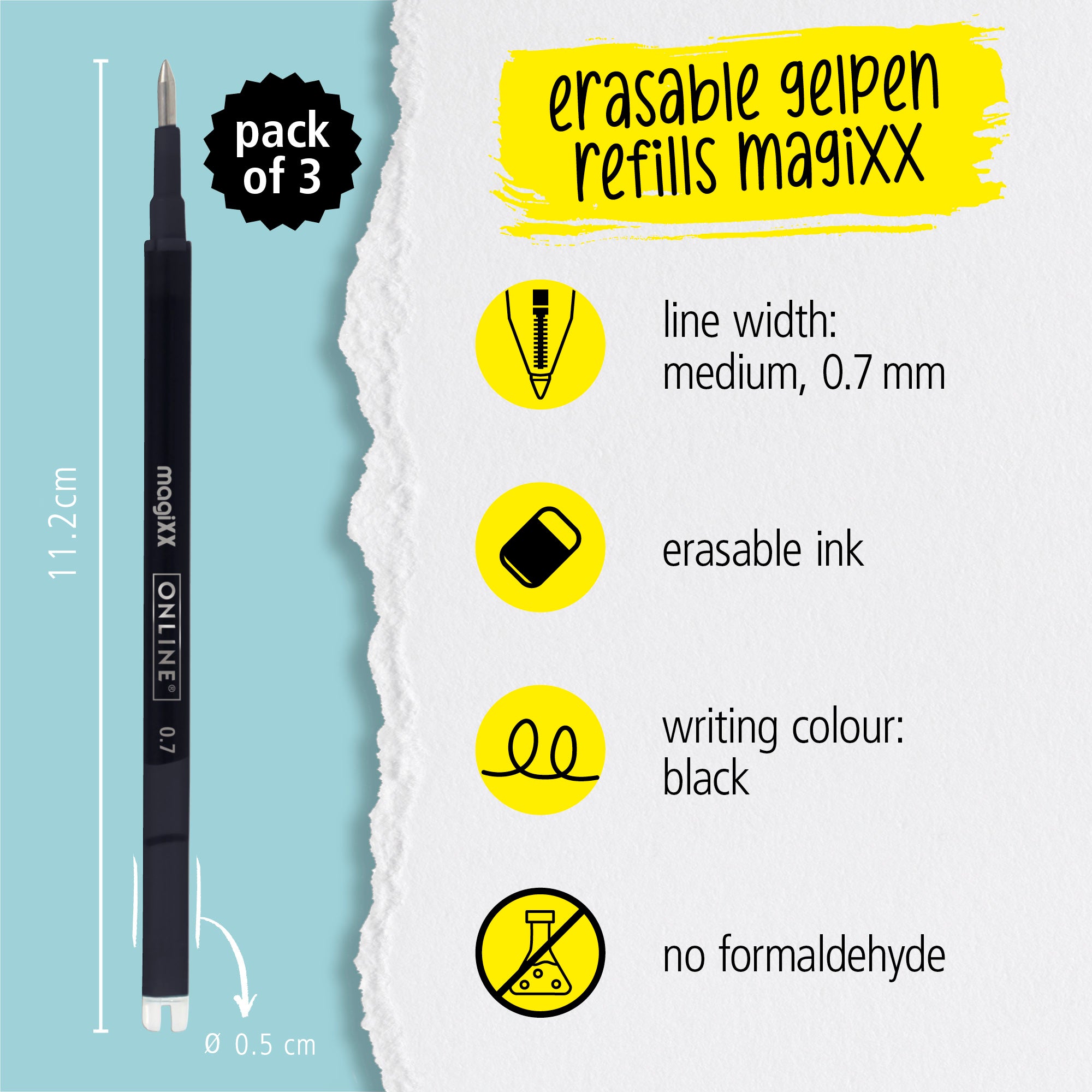 ONLINE Germany magiXX Erasable Gel Pen Refill Pack of 3 Black