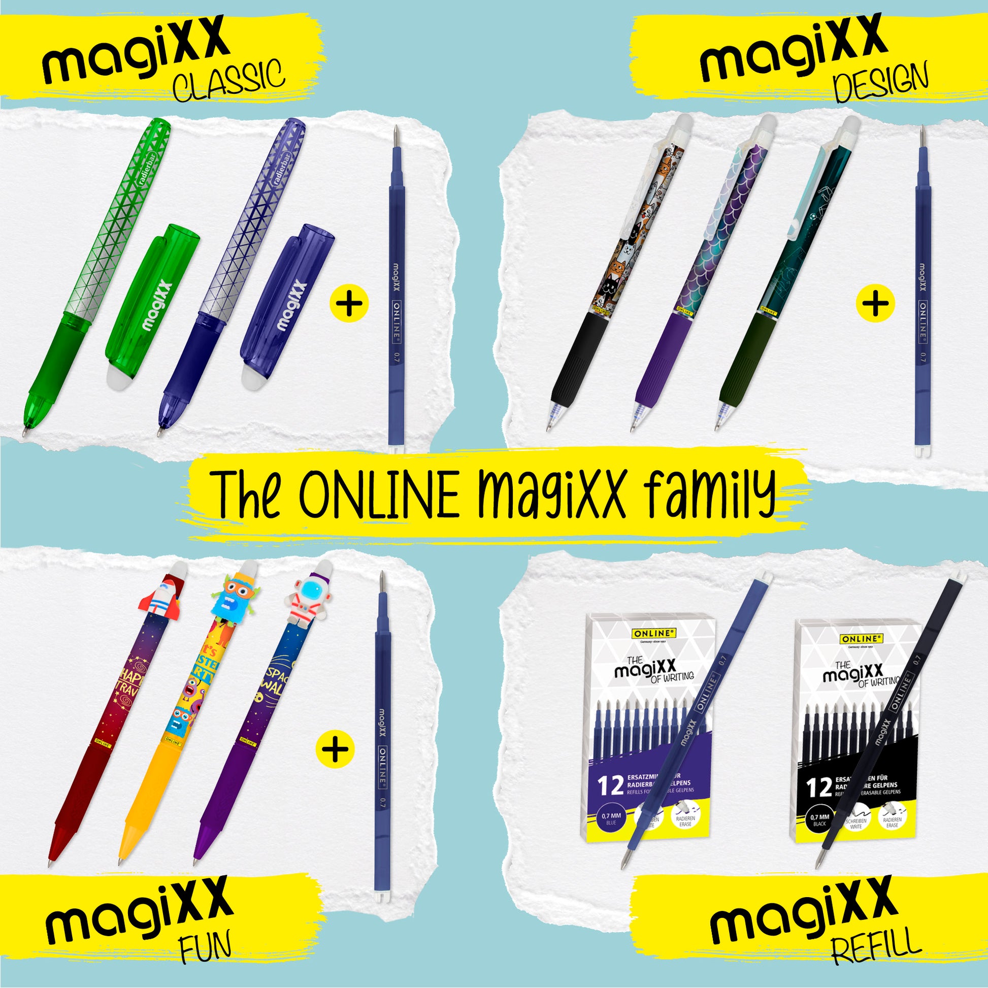 ONLINE Germany magiXX Erasable Gel Pen Refill Pack of 3 Black